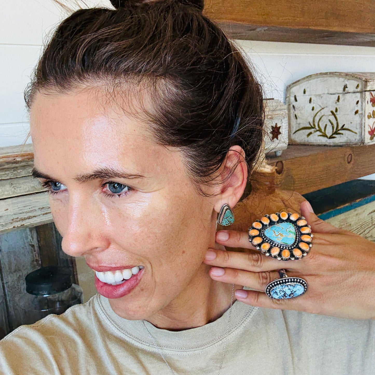 New Navajo Dustin Francisco Sterling Silver & #8 Turquoise Stud Earrings