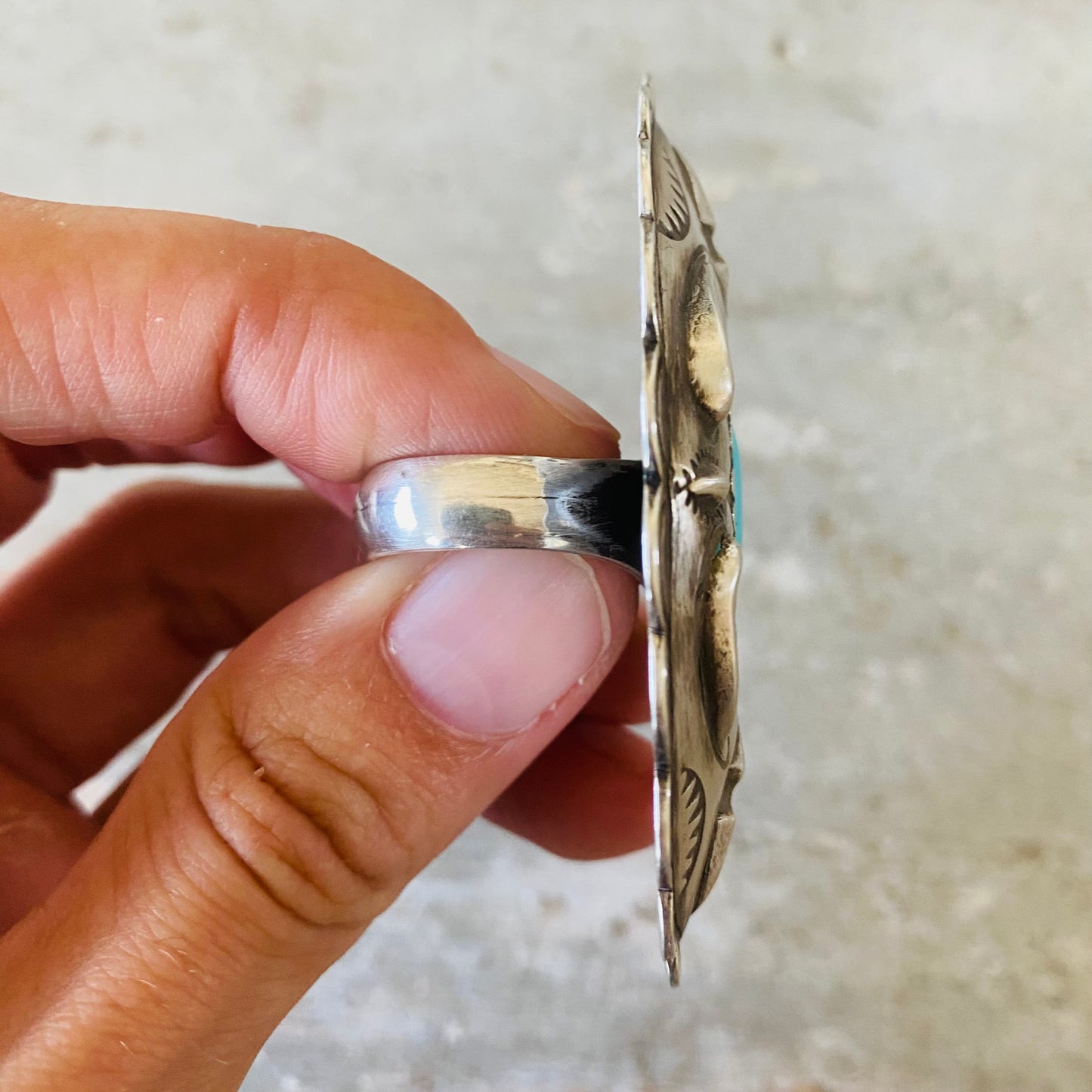 Navajo Glenn Livingston Sterling Silver & Turquoise Shadowbox Ring