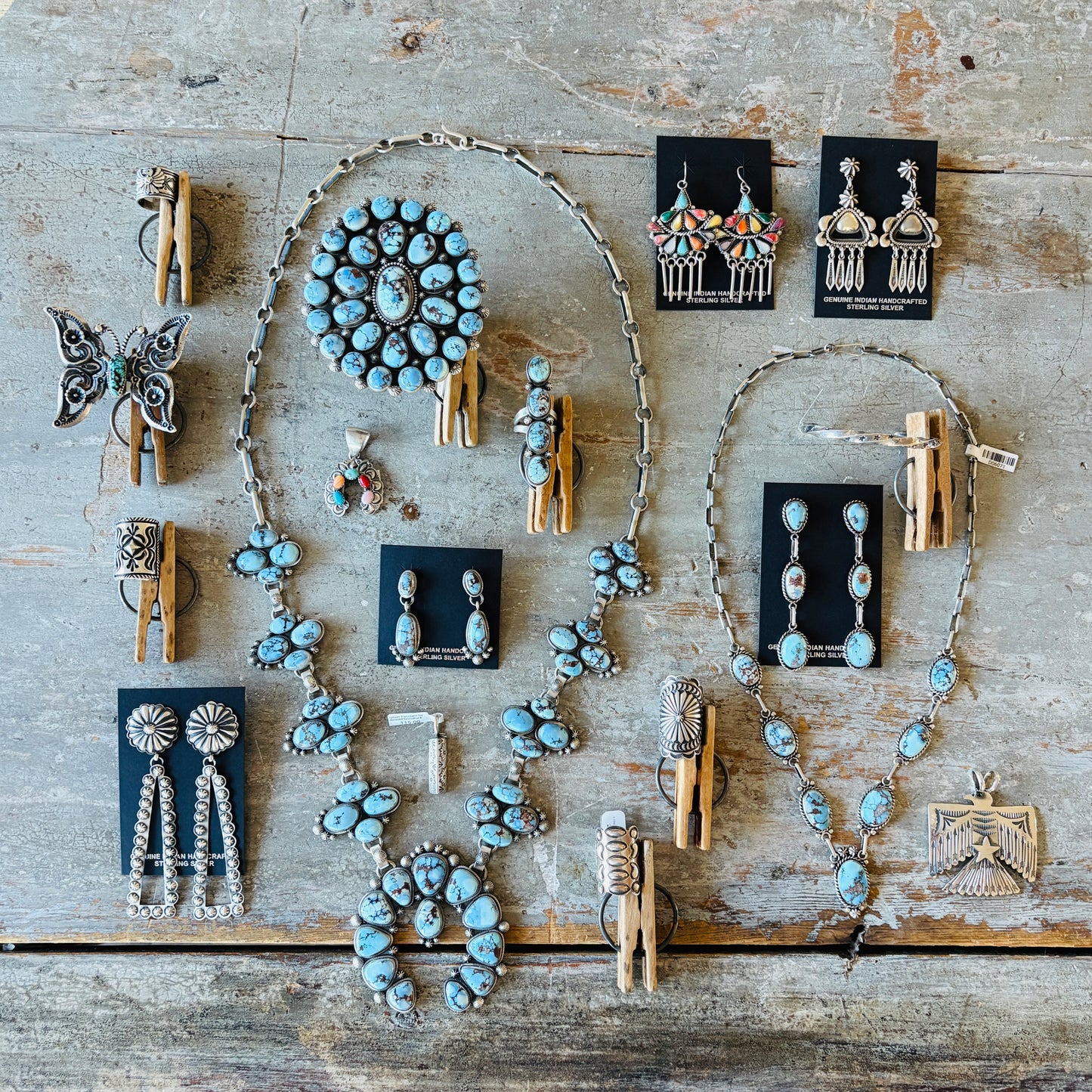 Zuni Phyllis Coonsis Sterling Silver Multi Stone Cluster Earrings