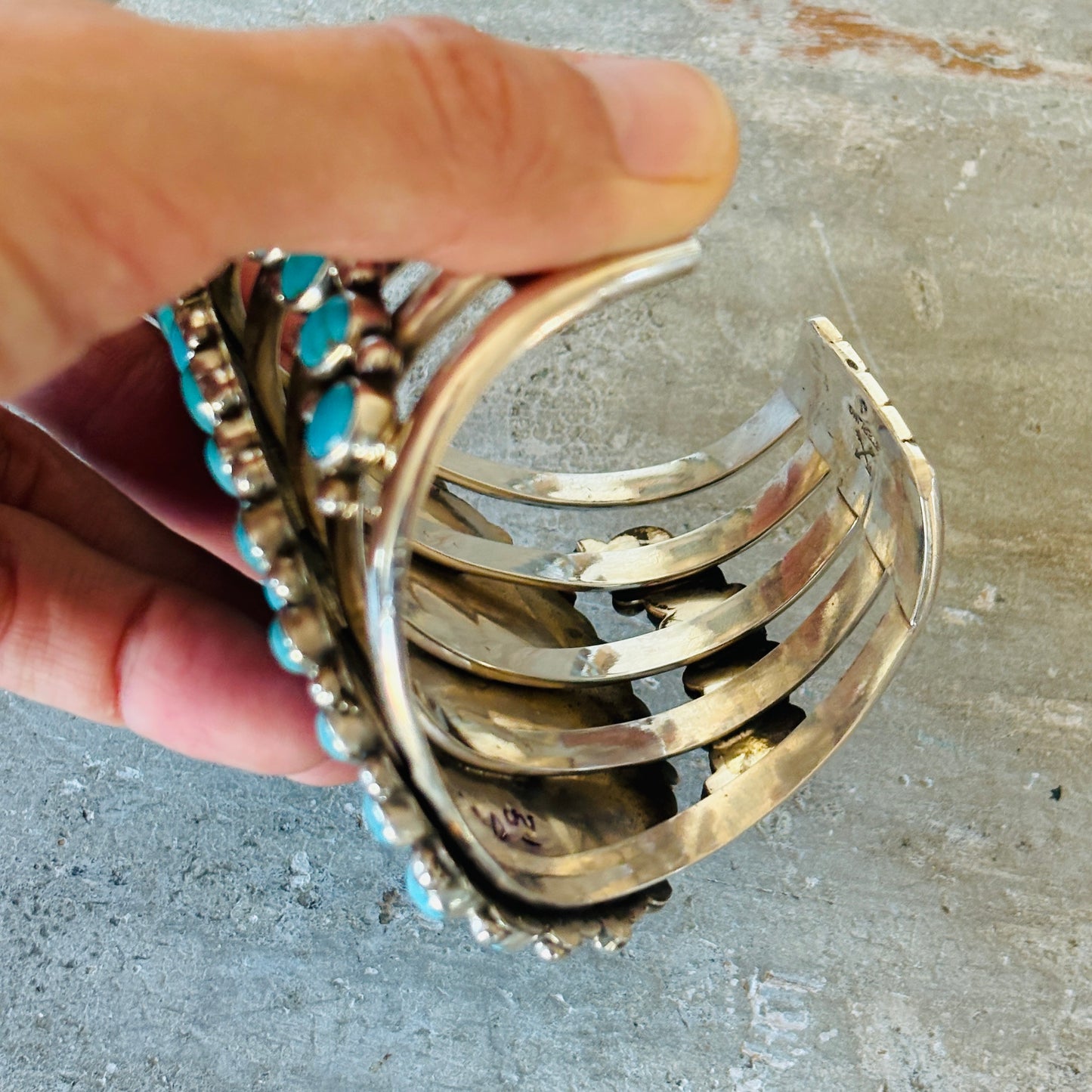 Navajo Melvin & Tiffany Jones Sterling Silver & Kingman Turquoise Cluster Cuff