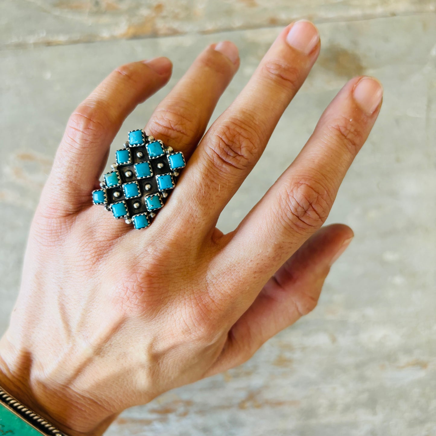 Navajo Signed Sterling Silver & Kingman Turquoise Ring