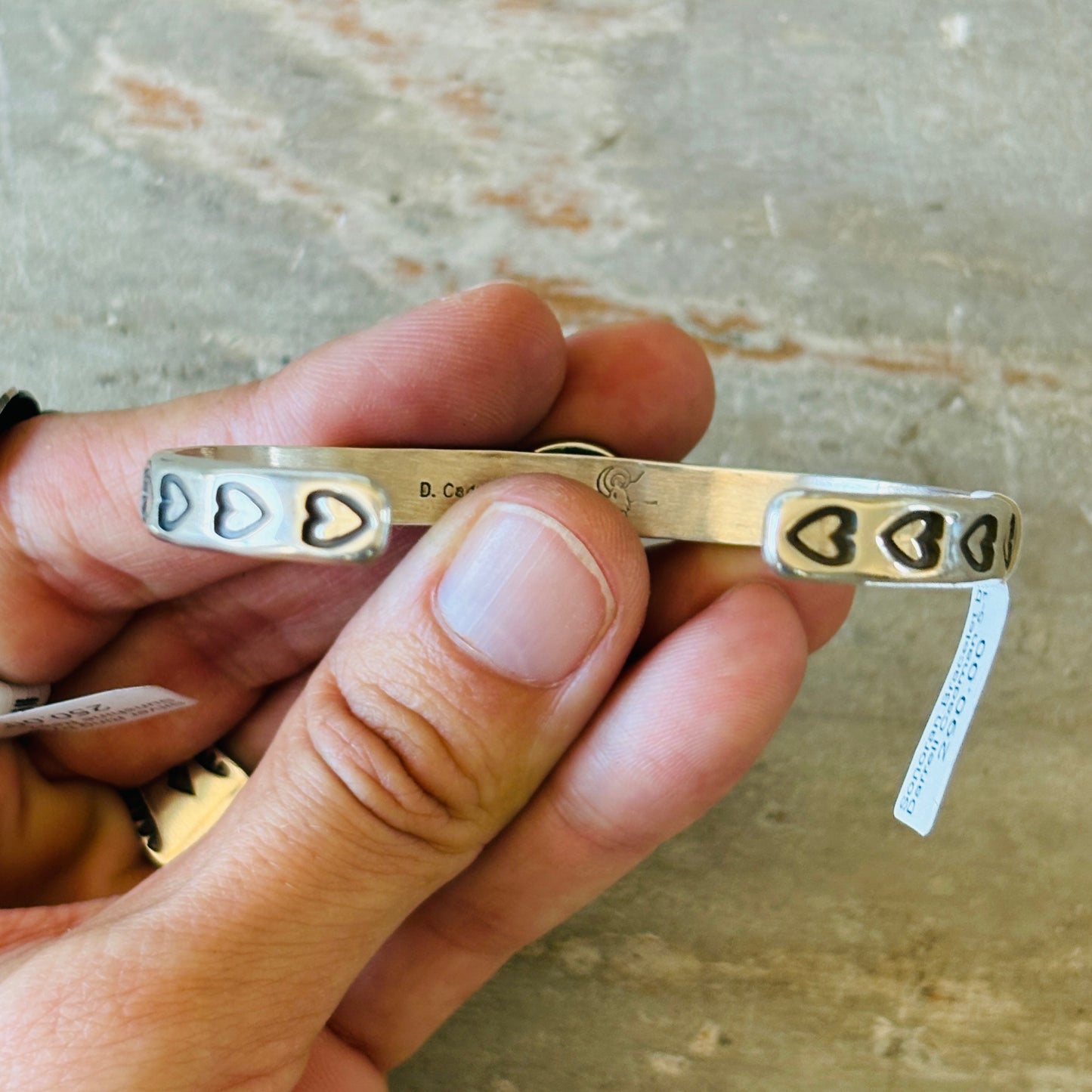 Navajo Darrell Cadman Sterling Silver & Sonoran Turquoise Hearts Stacker Cuff