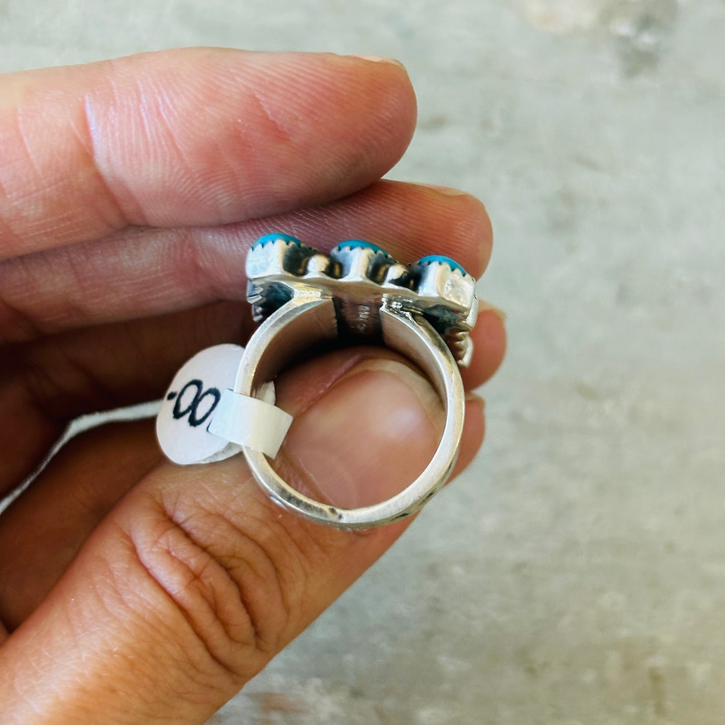 Navajo Signed Sterling Silver & Kingman Turquoise Ring