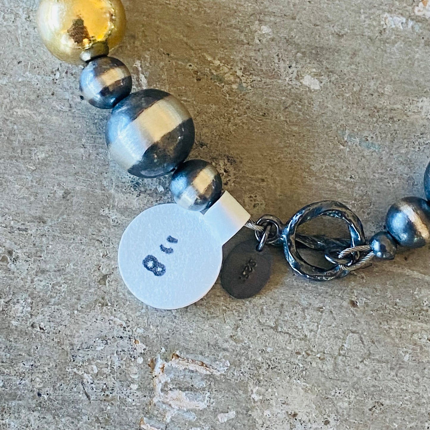 Native Strung Sterling Silver & 18k Gold Plated Machine Made Pearls Graduated Toggle Bracelet