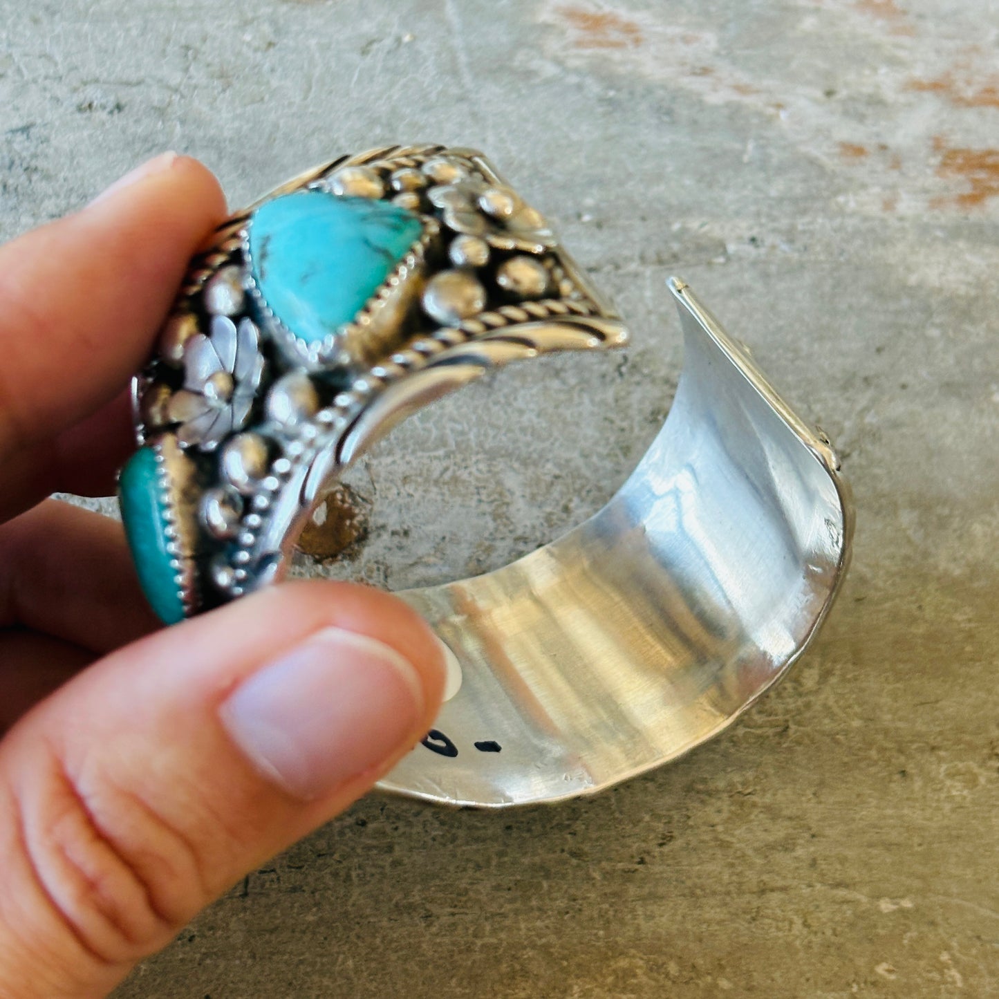 Navajo Jimmie Yazzie Sterling Silver & Royston Turquoise Stacker Cuff