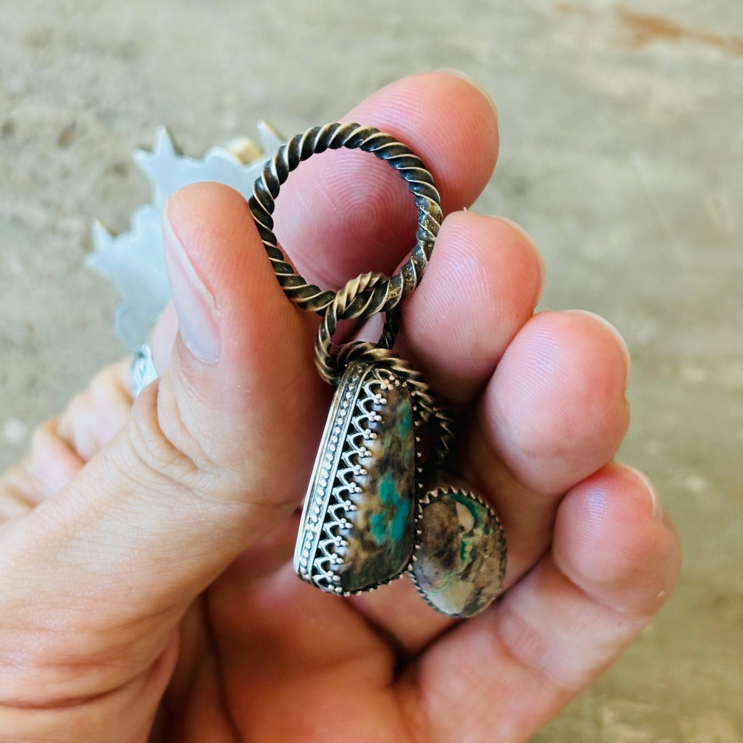 Navajo Chris Etsitty Sterling Silver & Bisbee Turquoise Pendant