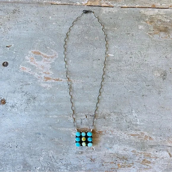 Navajo Robert Begay Sterling Silver & Kingman Turquoise Cluster Necklace