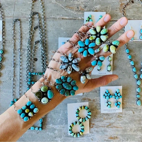 Navajo Robert Begay Sterling Silver & Kingman Turquoise Cluster Necklace