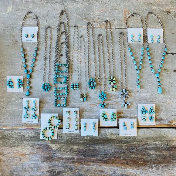 Navajo Robert Begay Sterling Silver & Kingman Turquoise Cluster Necklace