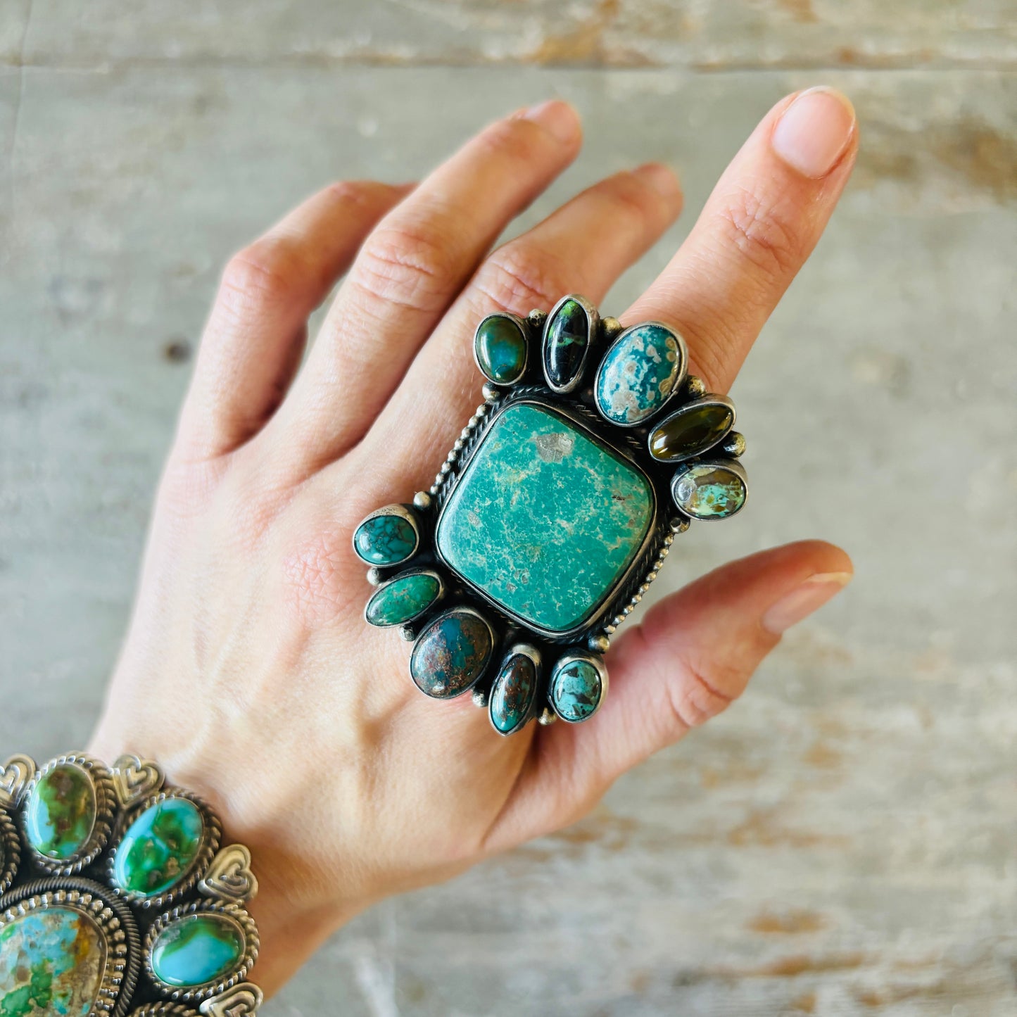 Navajo Sheila Becenti Sterling Silver & Mixed Turquoise Ring