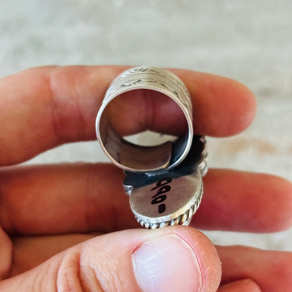 Navajo Delbert Secatero Sterling Silver & Sonoran Turquoise Three Stone Ring