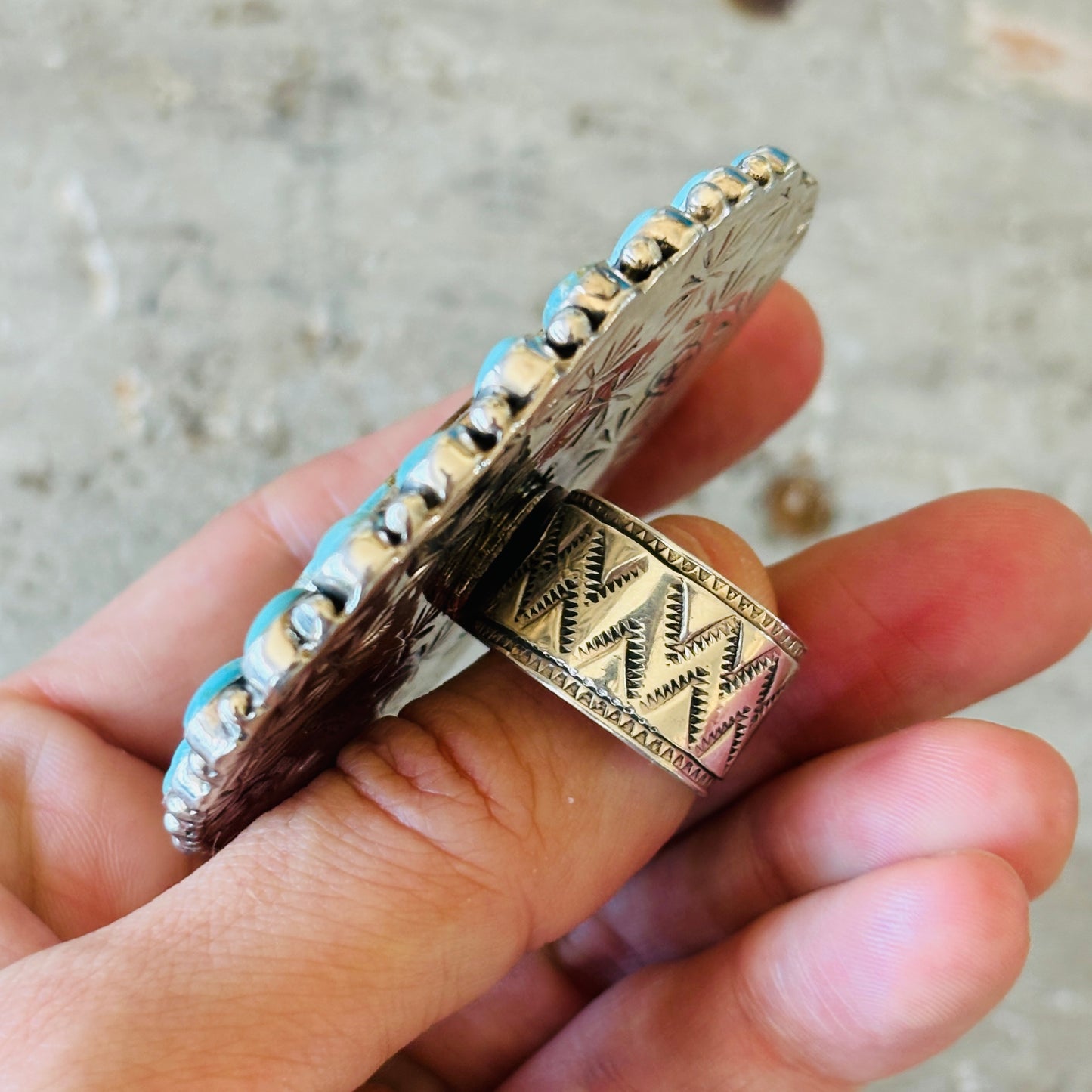 Navajo Tonya June Rafael Sterling Silver - #8 & Kingman Turquoise Cluster Ring