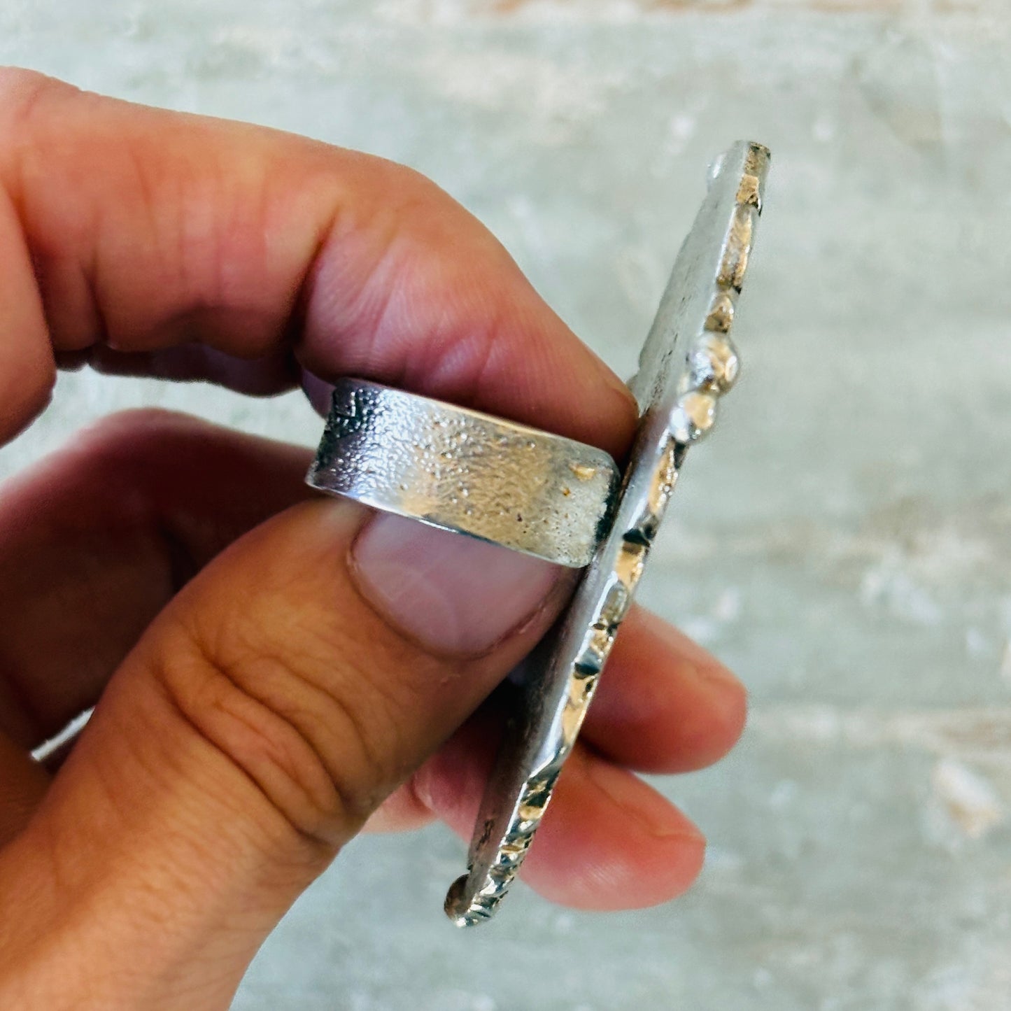 Navajo Ryan Chee Sterling Silver Horse Heart Tufa Cast Ring