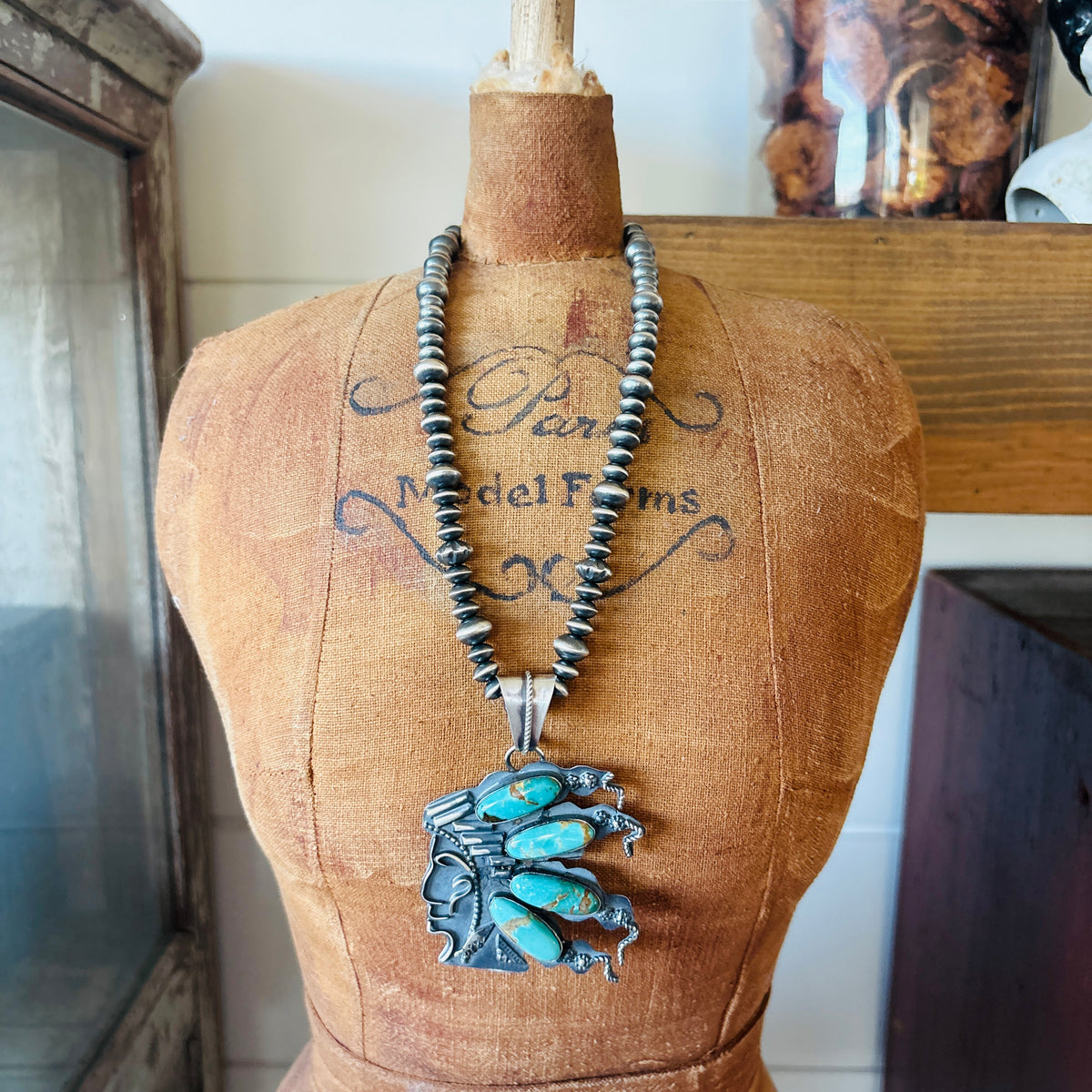 Navajo Miranda Willie Sterling Silver & Kingman Turquoise Kachina Pendant