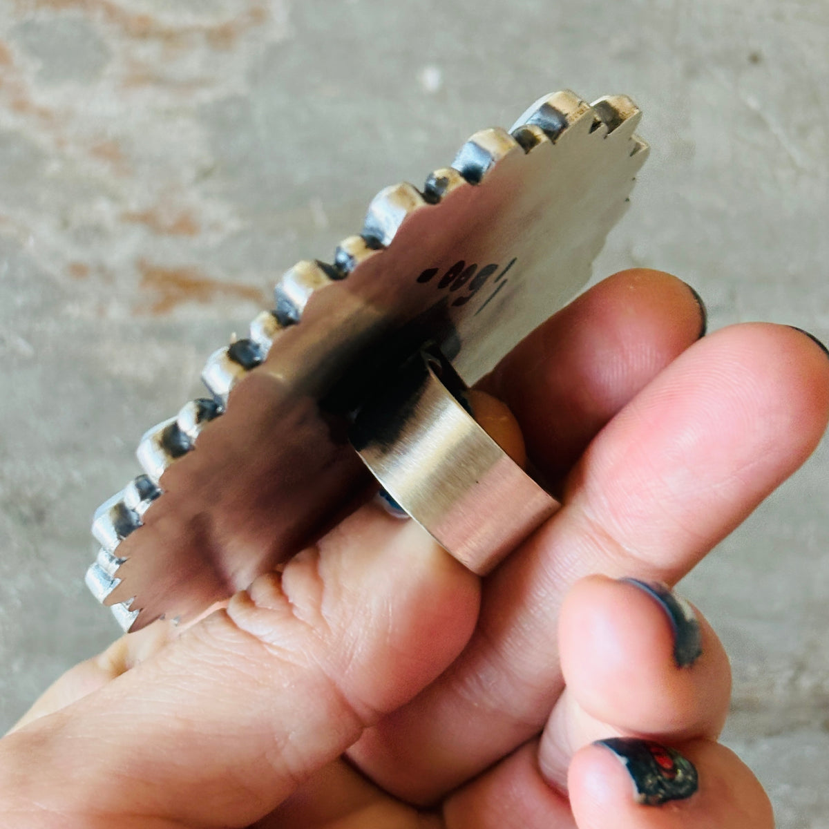 Navajo Kindale Billah Sterling Silver - Ceramic & Mother of Pearl Sally Ring