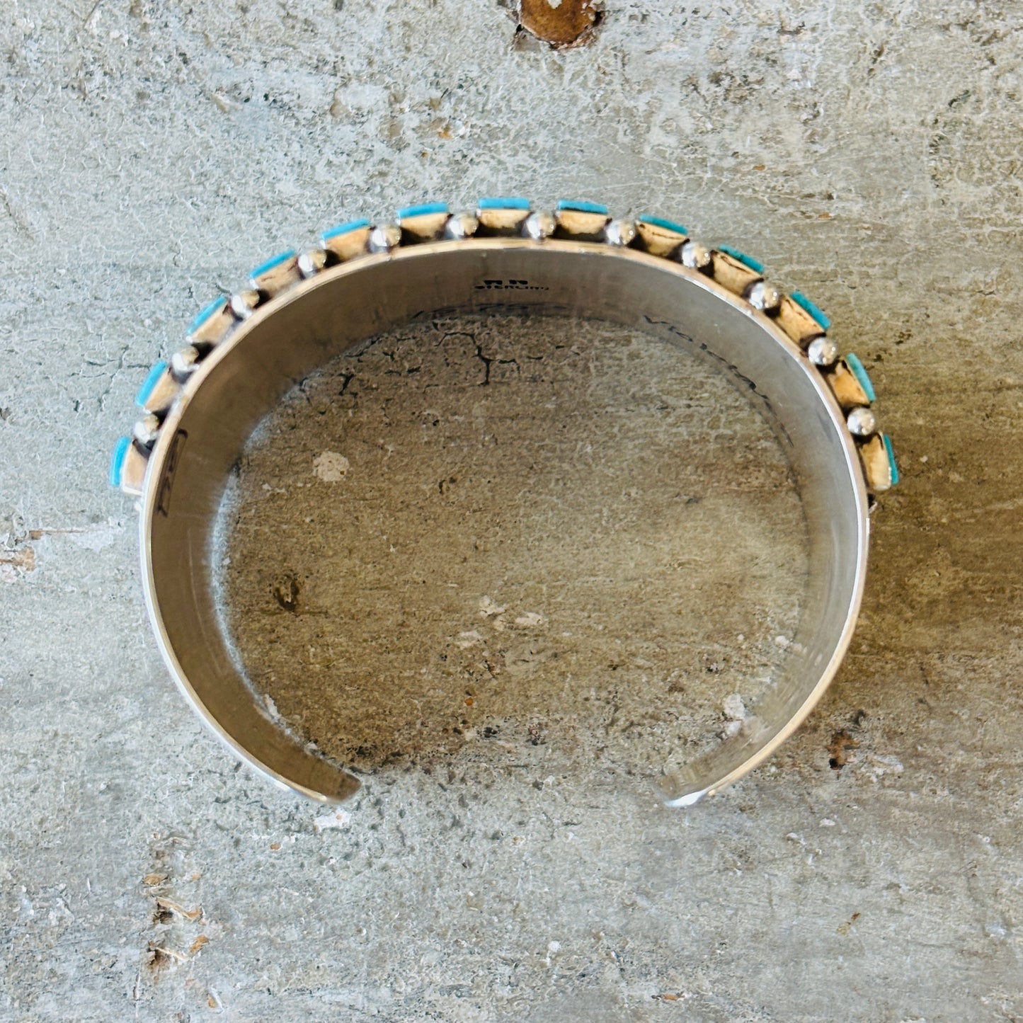 Navajo Violet Nez Sterling Silver & Kingman Turquoise Four Row Statement Cuff