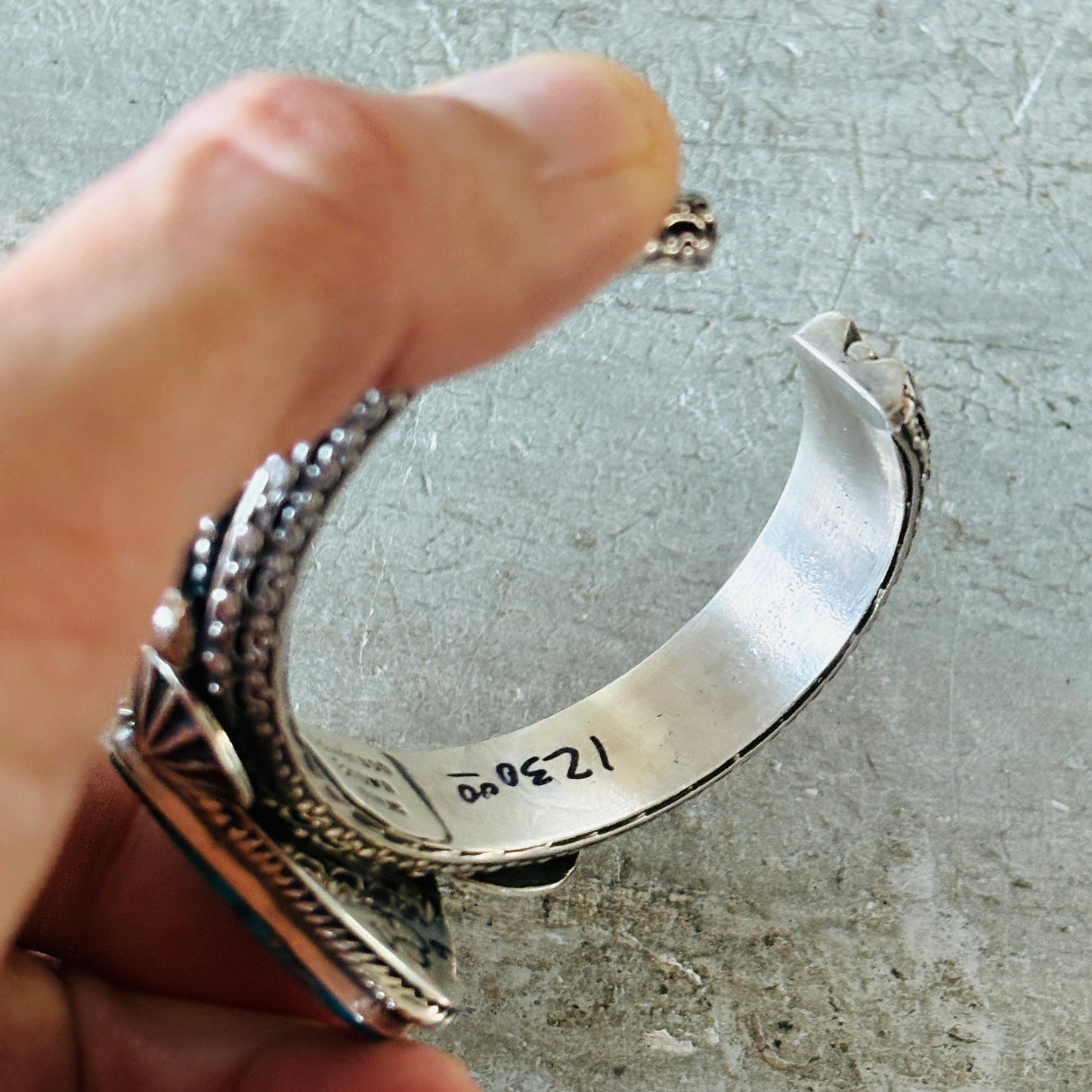 Navajo Hemerson Brown Sterling Silver & Egyptian Turquoise Triangle Cuff