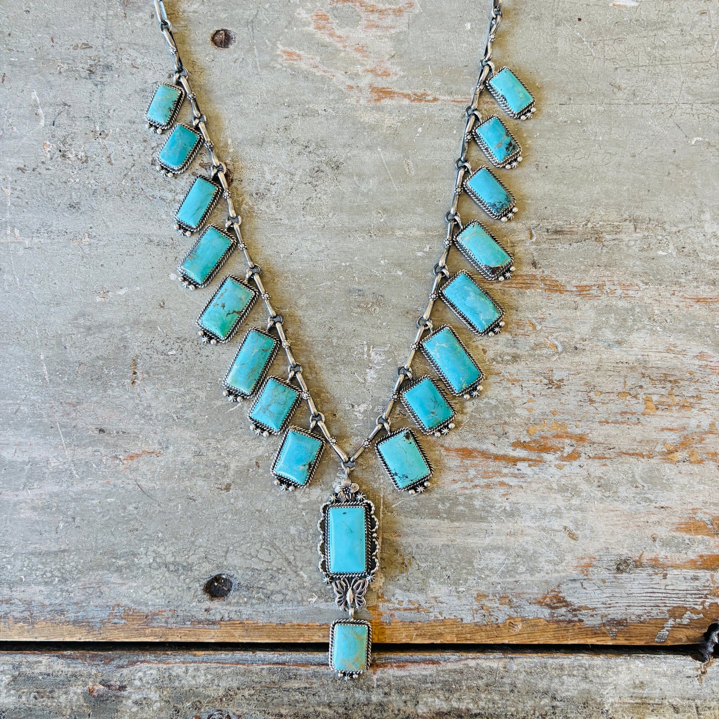Navajo Brenda Jimenez Sterling Silver & Kingman Turquoise Statement Necklace