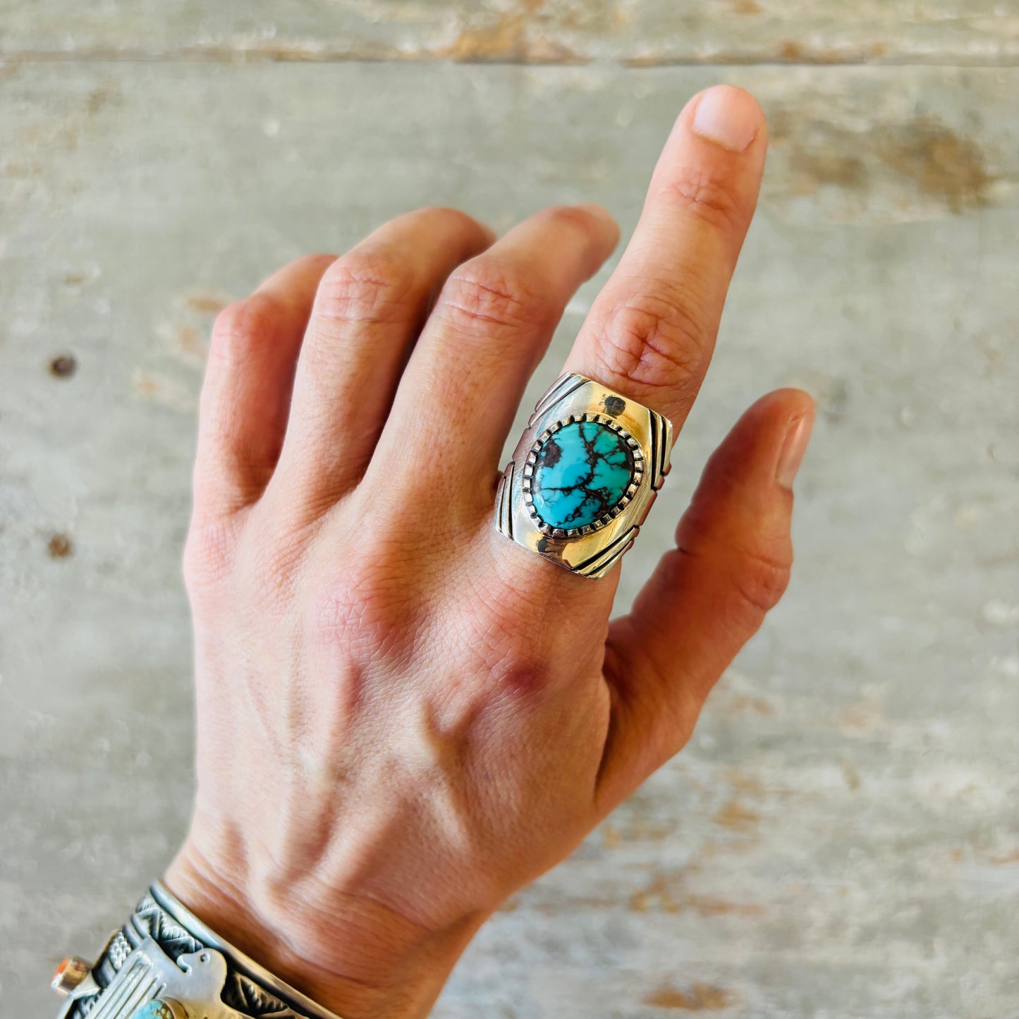 Navajo Kee Yazzie Sterling Silver & Egyptian Turquoise Ring