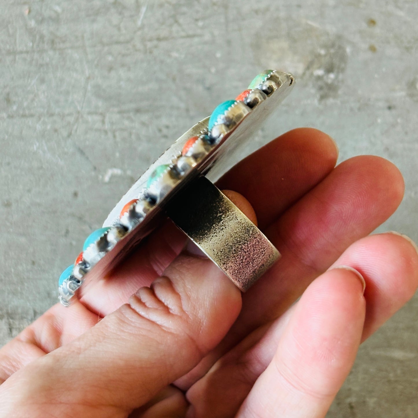 Navajo Kindale Billah Sterling Silver - Ceramic - Mojave & Kingman Turquoise Cowboy Ring