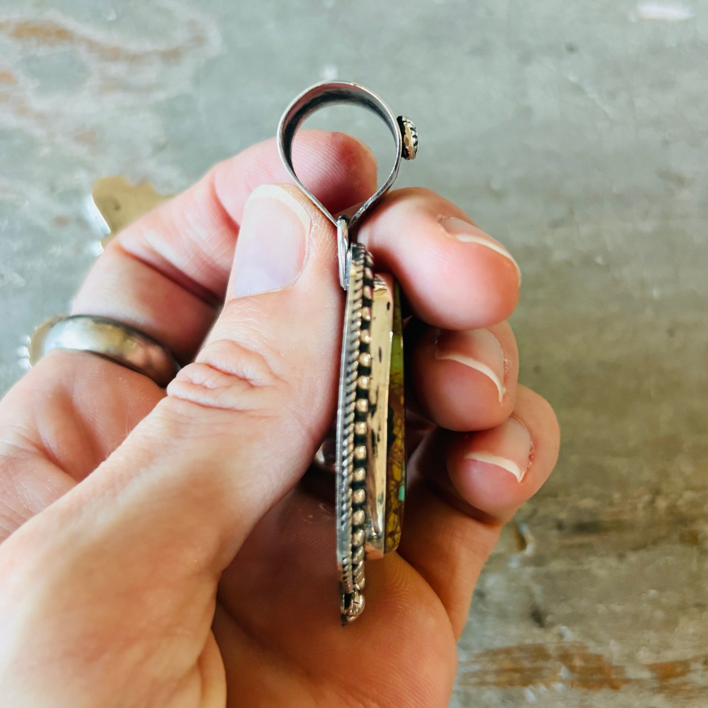 Apache Rosella Paxson Sterling Silver & Pilot Mountain Turquoise Pendant