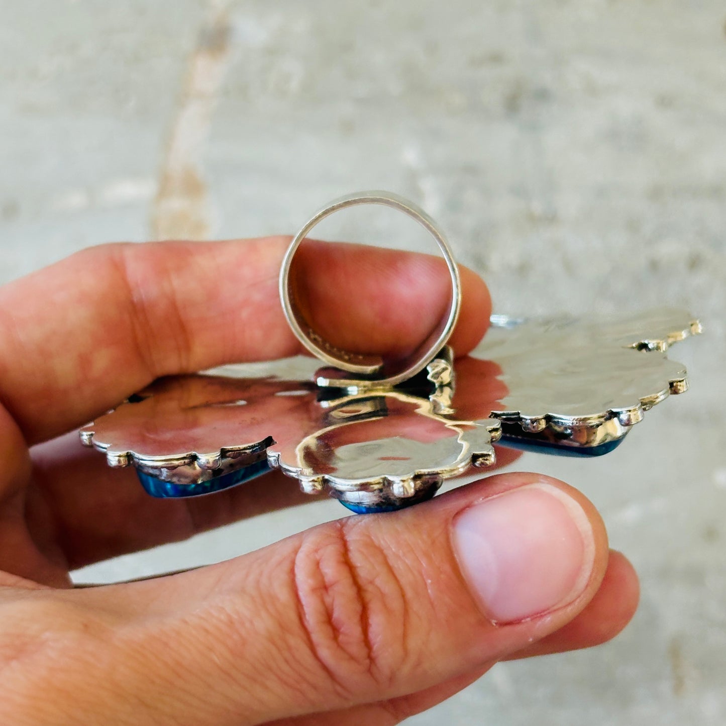 Navajo Hemerson Brown Sterling Silver - Blue Lab Opal & Sleeping Beauty Turquoise Dragonfly Ring