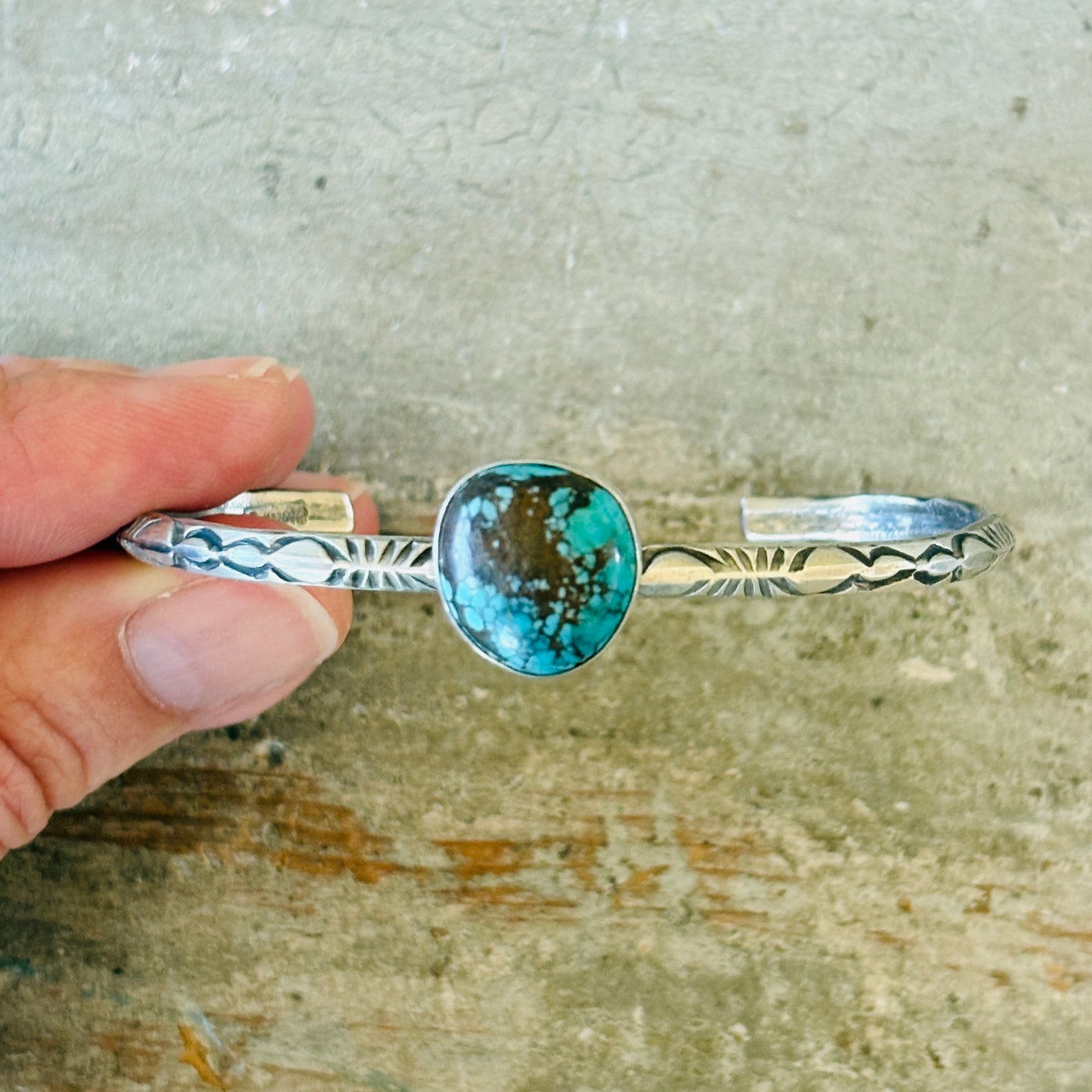 Navajo Delaine & Dwayne Nez Sterling Silver & Sierra Nevada Turquoise Stacker Cuff