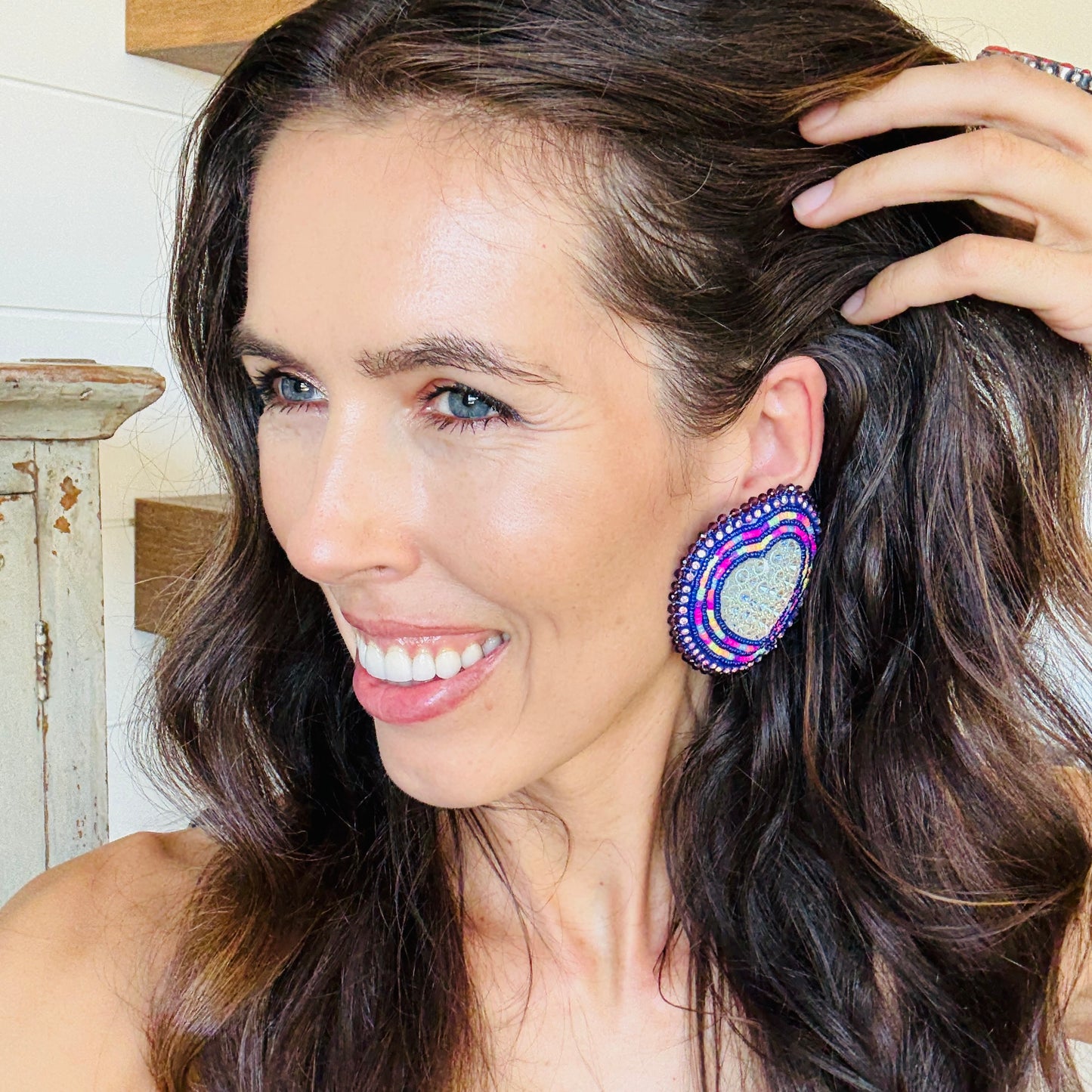 New Navajo Purple Beaded Heart Earrings