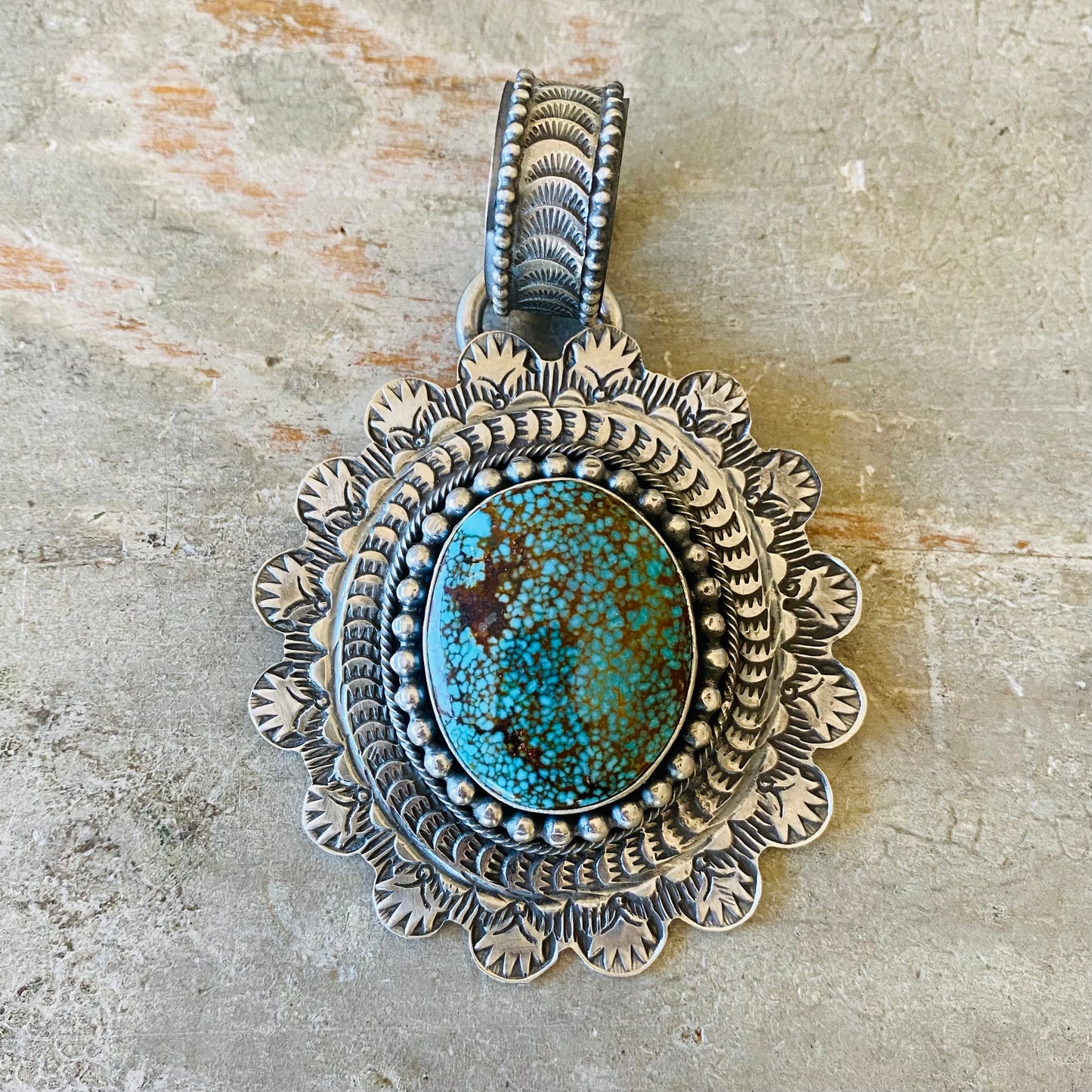 Navajo Dustin Francisco Sterling Silver & Kingman Turquoise Pendant