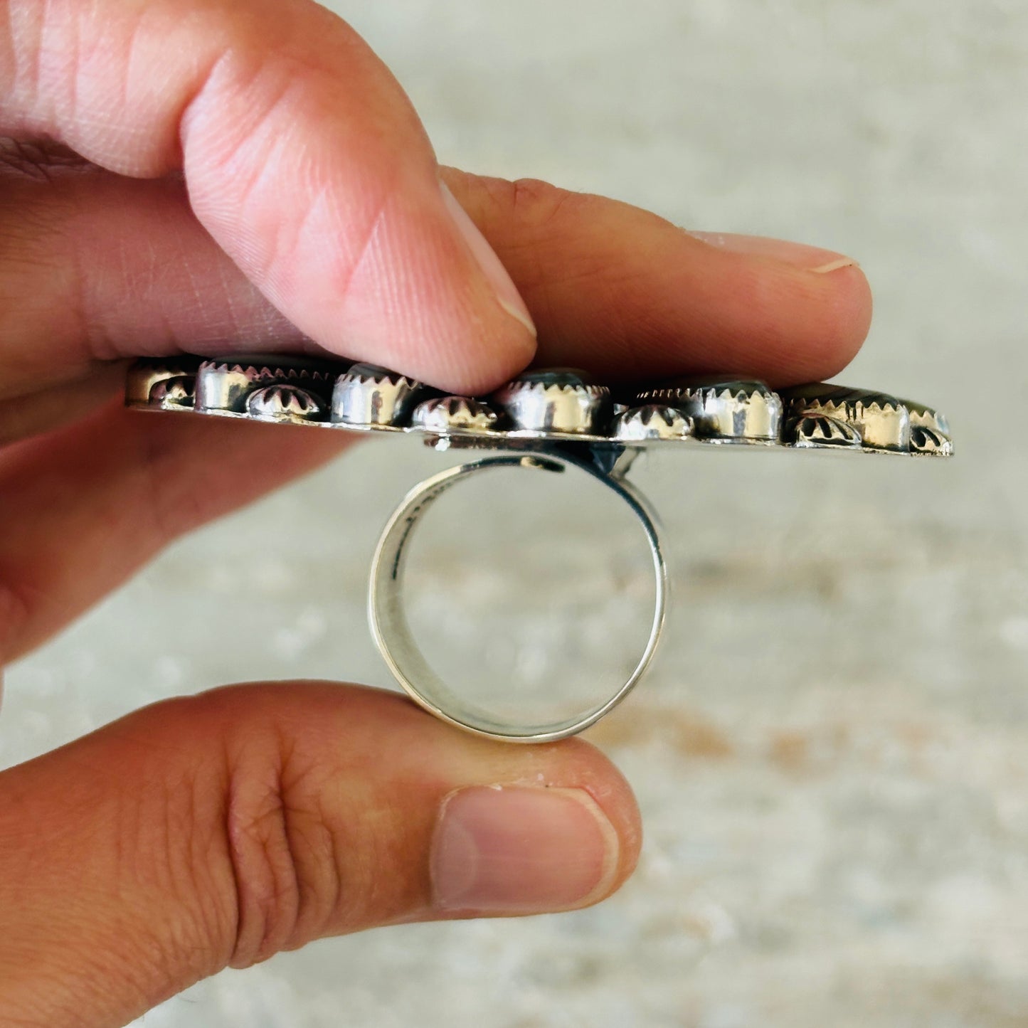 Navajo Hemerson Brown Sterling Silver - MOP & Abalone Shell Cluster Statement Ring