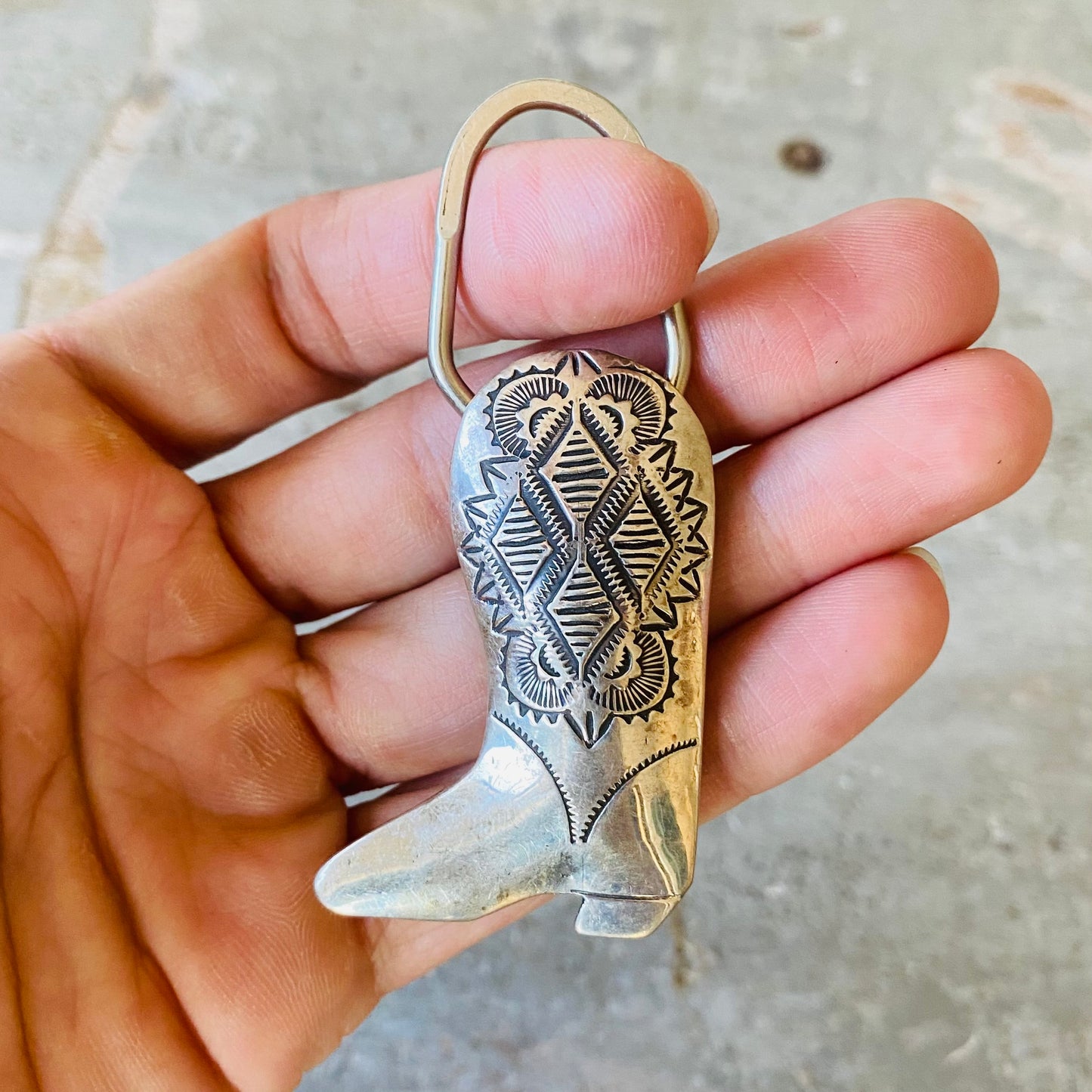 Navajo Cowboy Boot Partial Sterling Silver Keychain