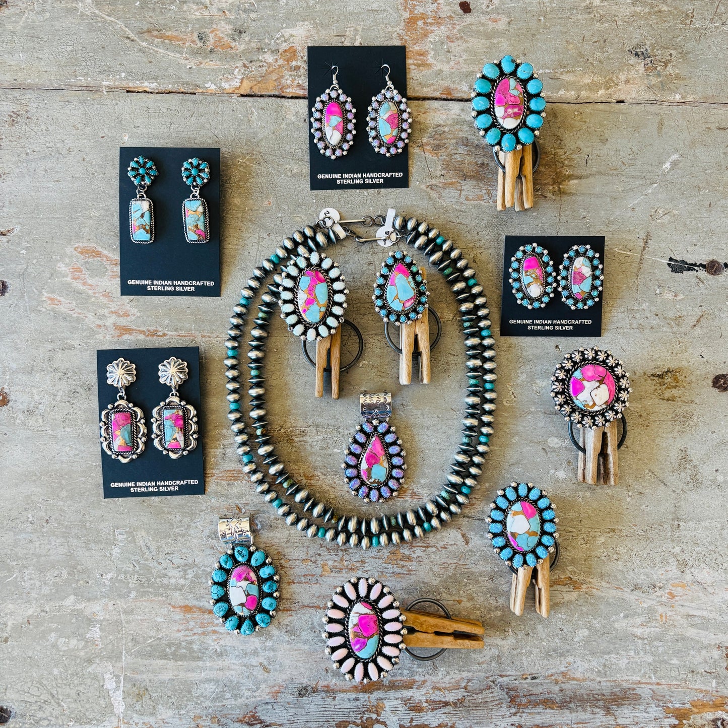 Navajo Preston Haley Sterling Silver & Campitos Turquoise 7mm - 9mm Alternating Saucer - Round Pearls Necklace
