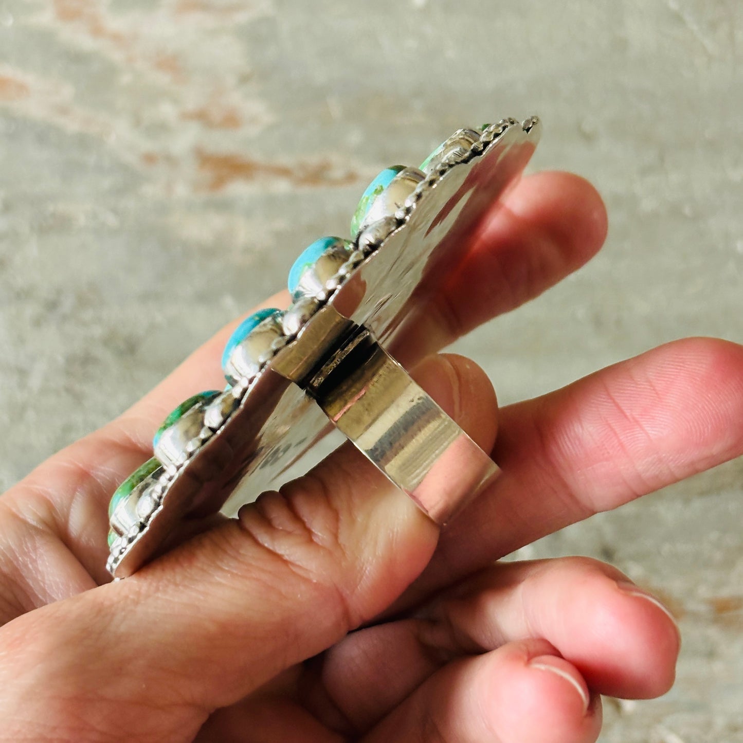 Navajo Hemerson Brown Sterling Silver & Sonoran Turquoise Cluster Statement Ring