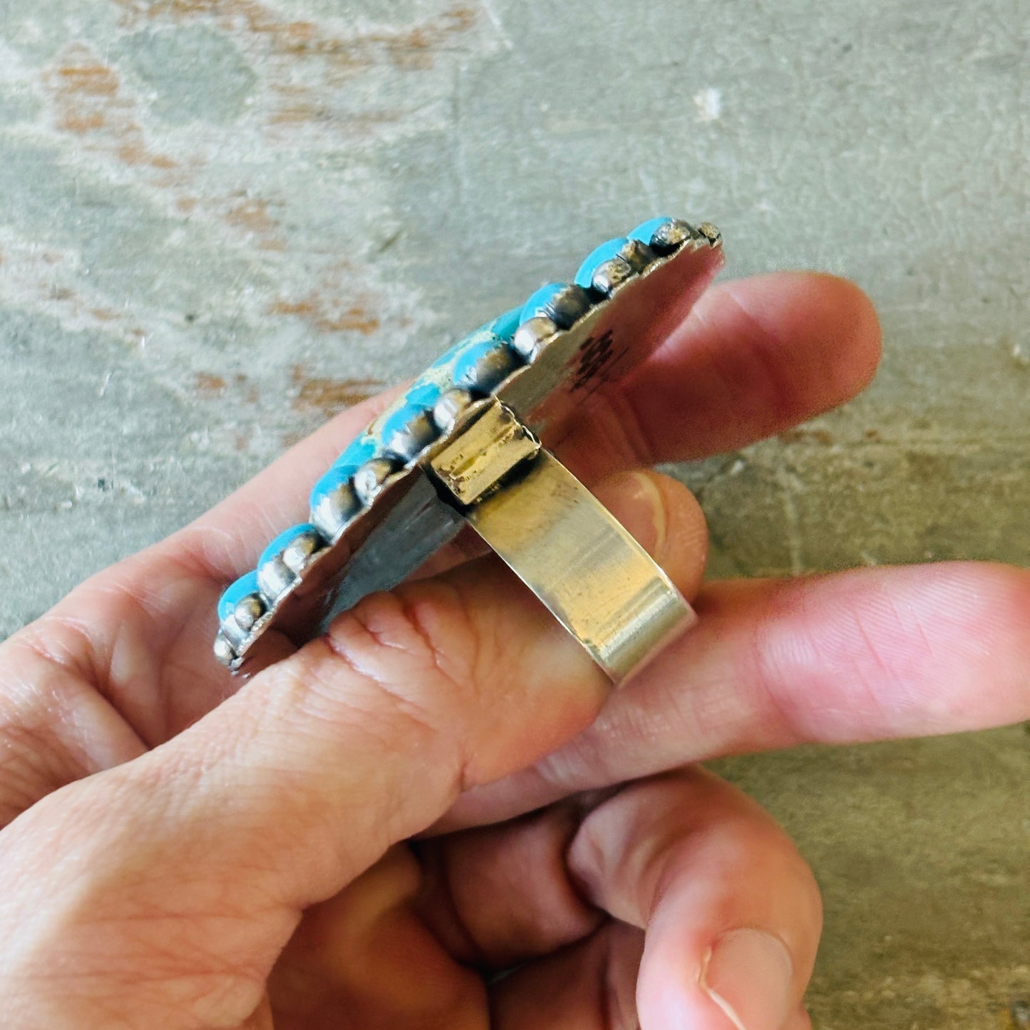 Navajo Hemerson Brown Sterling Silver - Sonoran & Sleeping Beauty Turquoise Cluster Ring