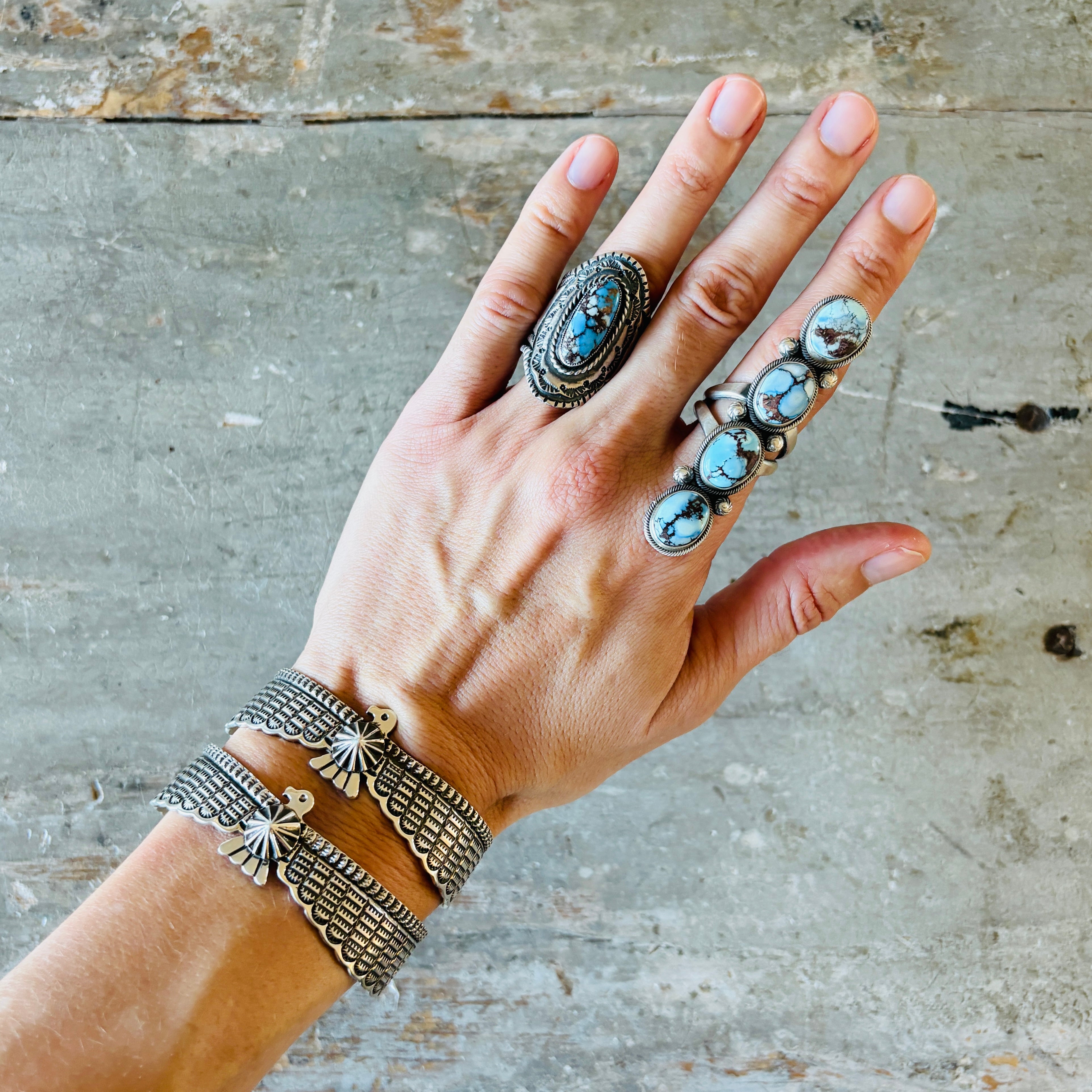 Navajo Darrell Cadman Sterling Silver Thunderbird Cuff – Sunshine