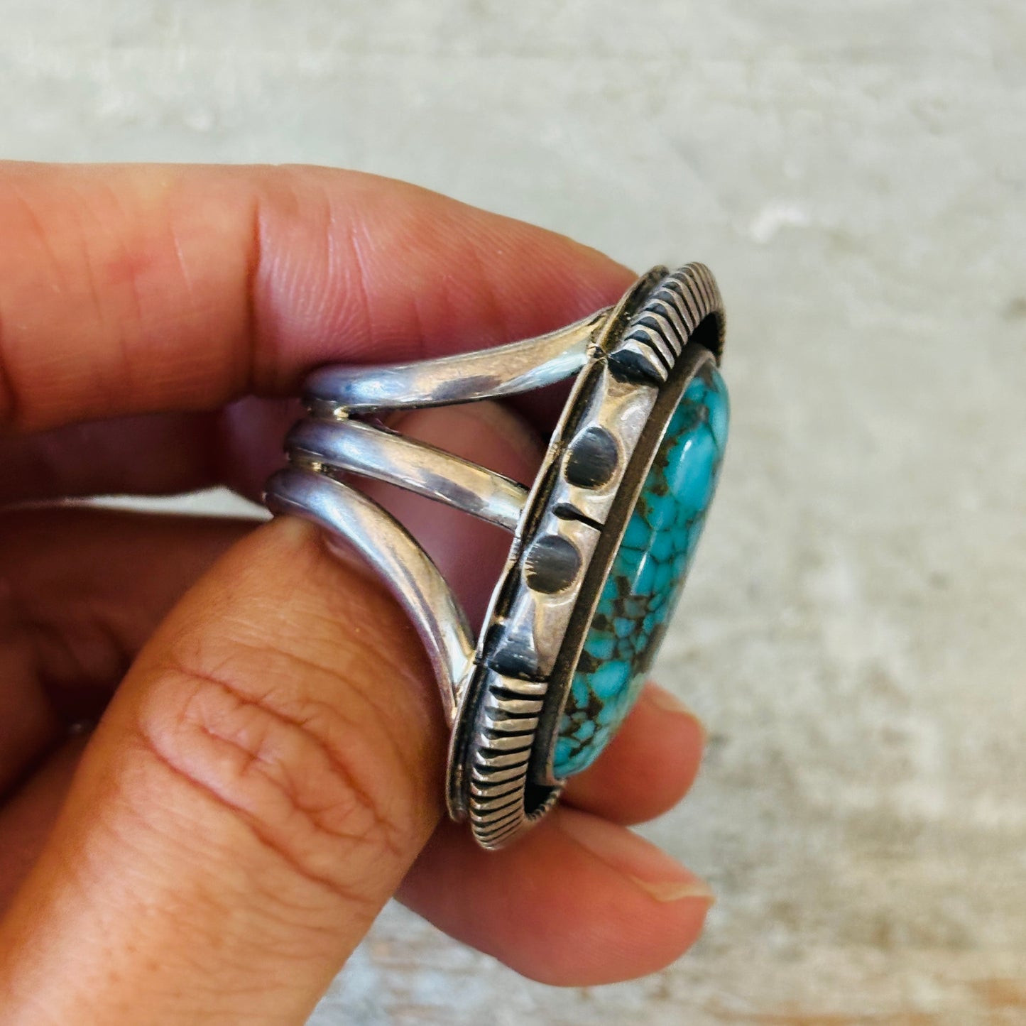 Navajo Floyd Parkhurst Sterling Silver & Lone Mountain Turquoise Ring