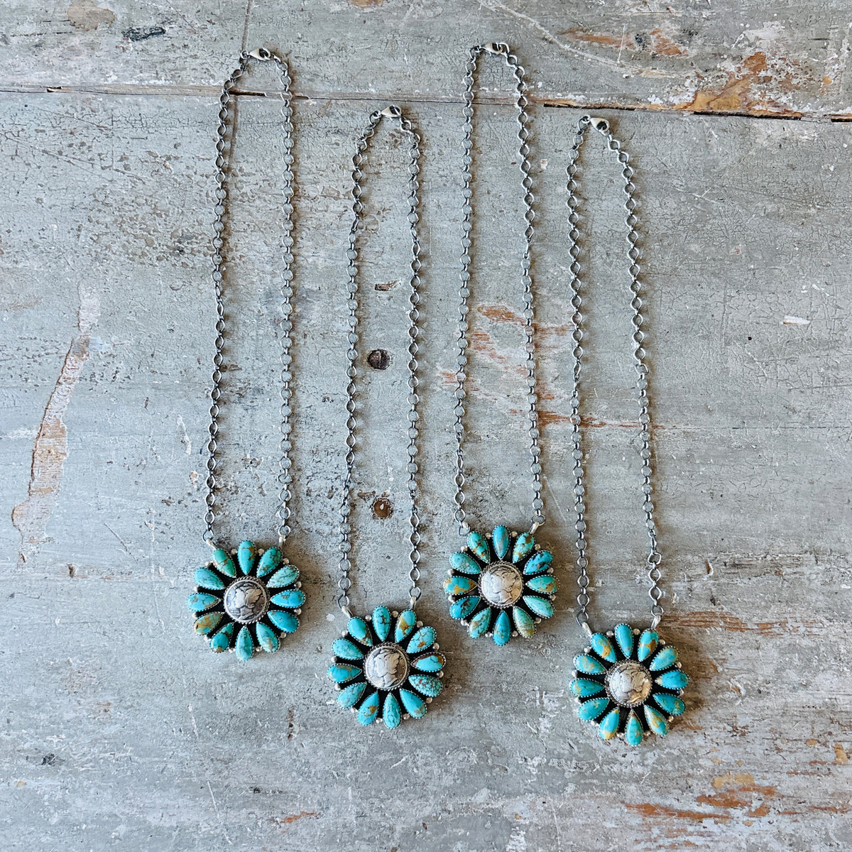 Navajo Deb Smith Sterling Silver & Kingman Turquoise Liberty Dime Cluster Necklace