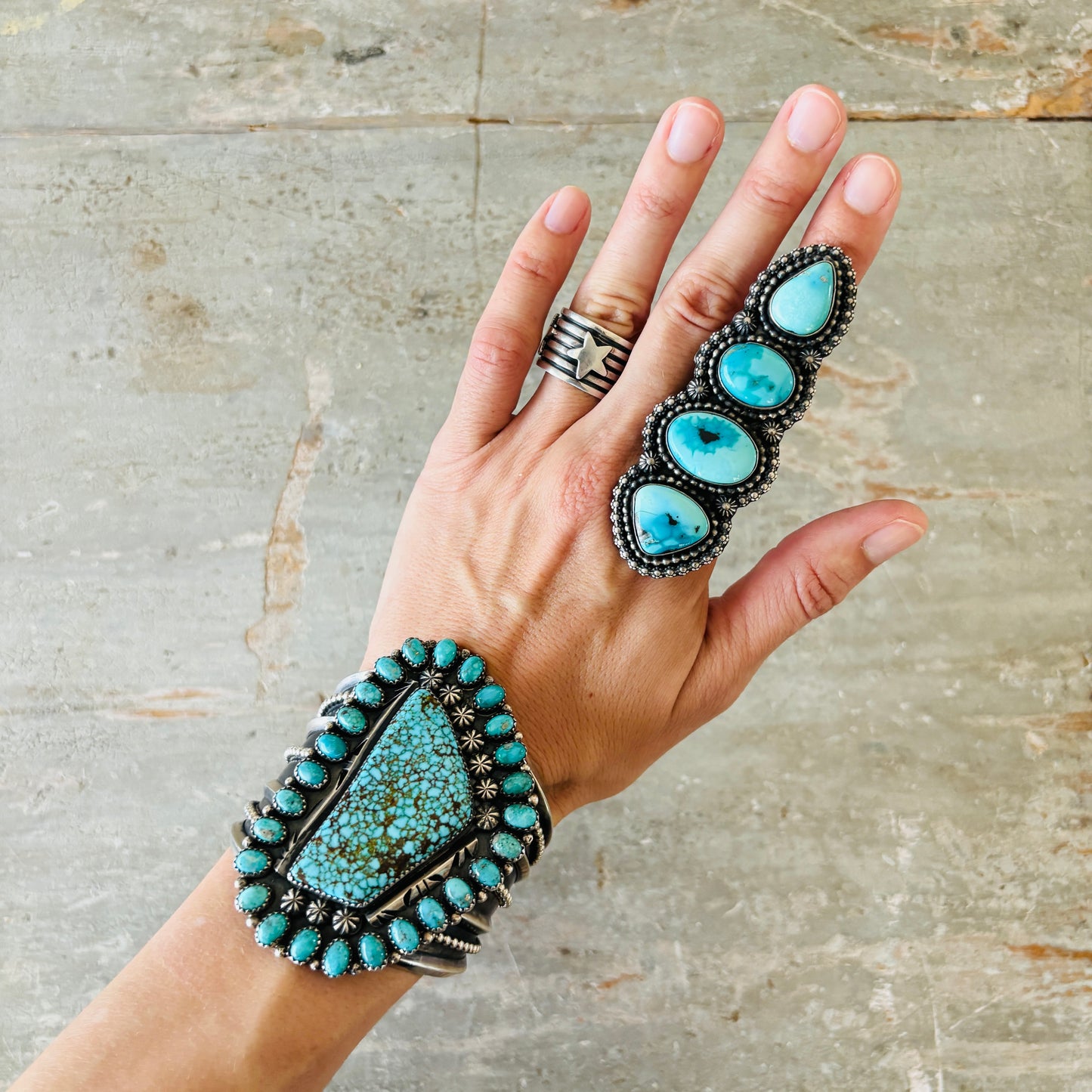 Navajo Marcus Chavez Sterling Silver & Kingman Turquoise Statement Cuff