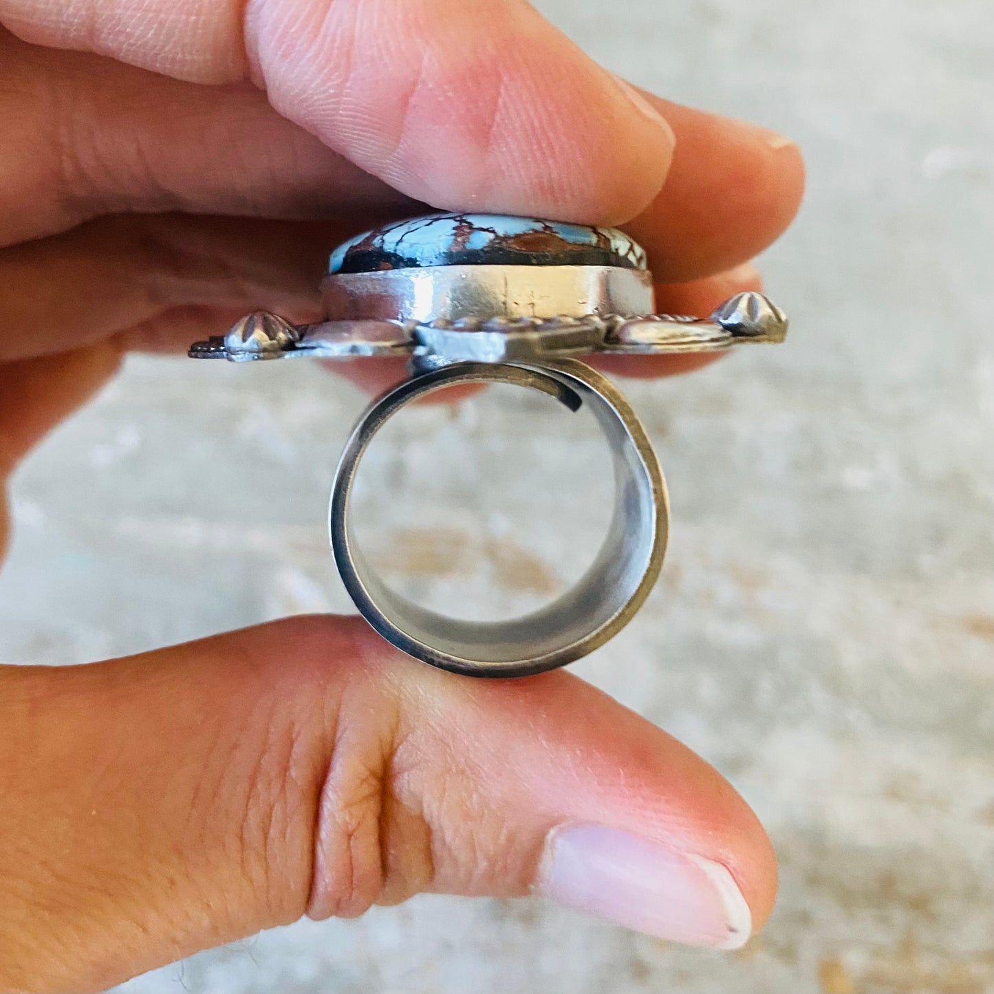 Navajo Dustin Francisco Sterling Silver & Golden Hills Turquoise Ring