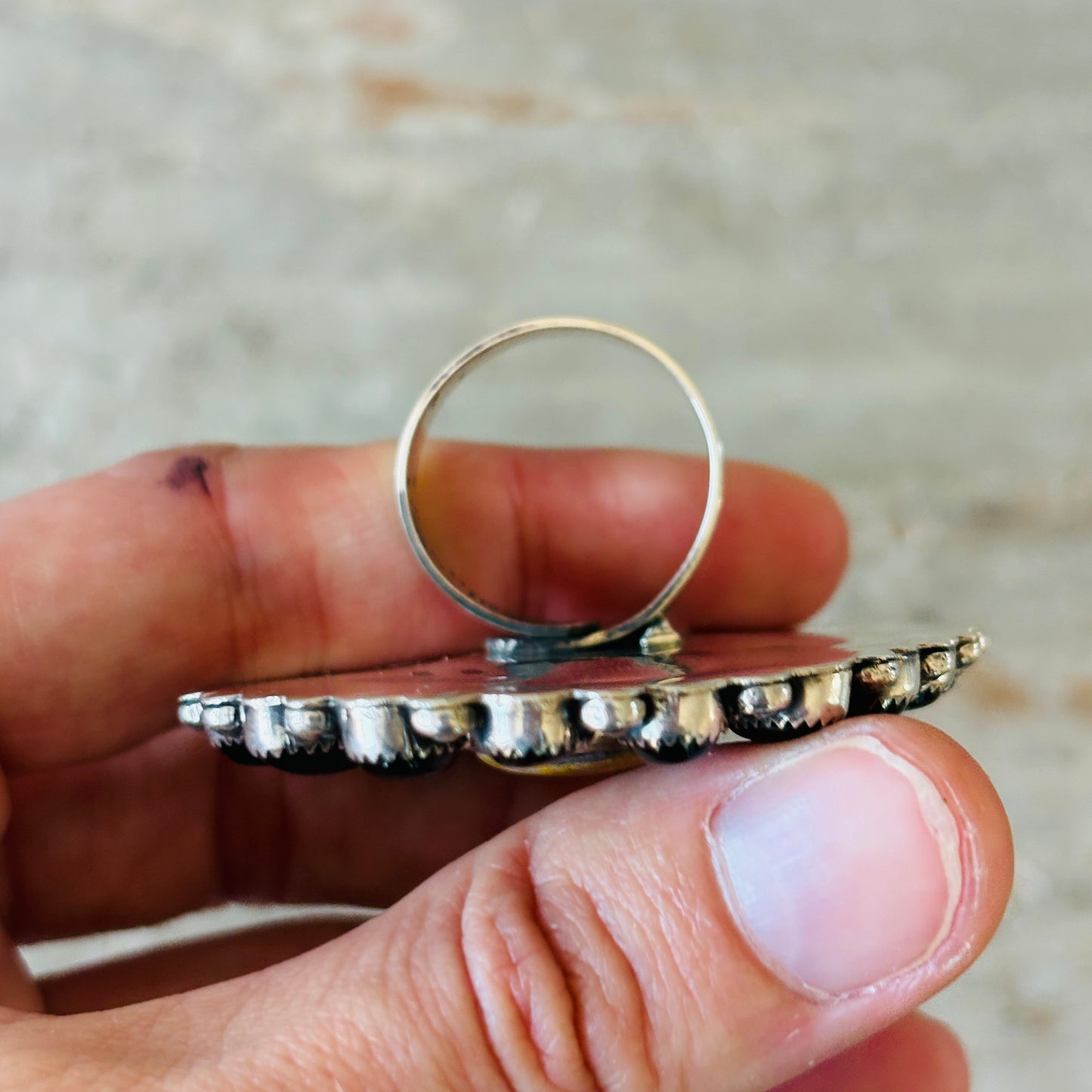 Navajo Hemerson Brown Sterling Silver - Black Onyx & Bumblebee Jasper Cluster Ring