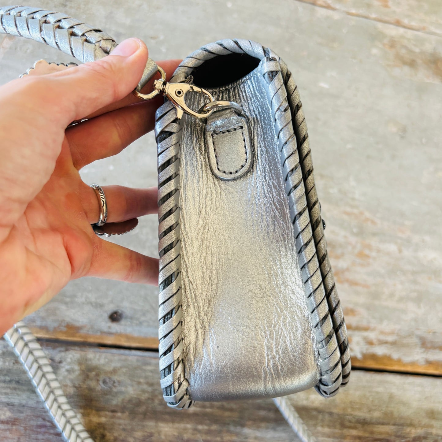 Navajo Hemerson Brown Sterling Silver - Black Onyx & Druzy Embellished Silver Leather Crossbody Bag
