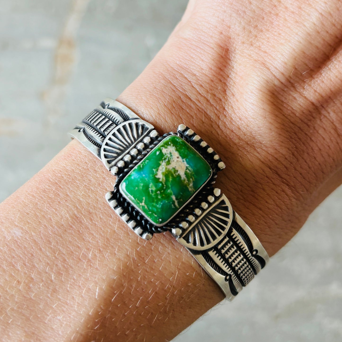 Navajo Herman Smith Sterling Silver & Sonoran Turquoise Stacker Cuff
