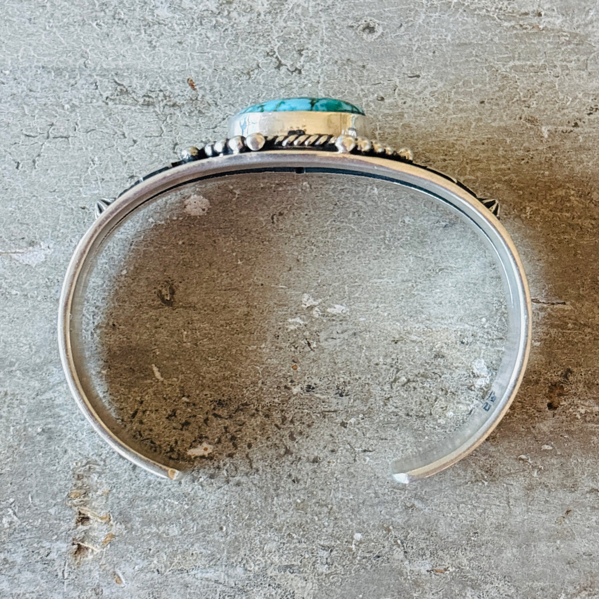 Navajo Happy Piasso Sterling Silver & Web Kingman Turquoise Cross Stacker Cuff