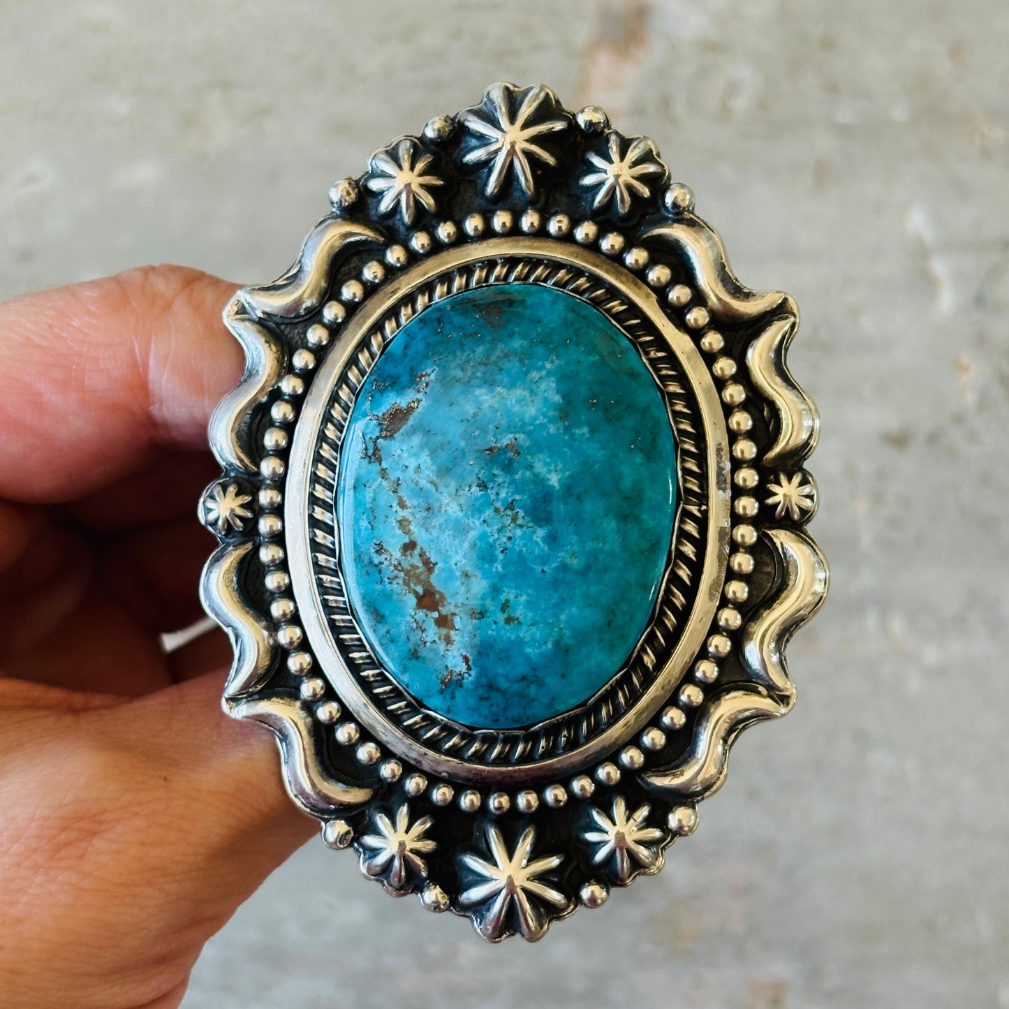 Navajo Glenn Livingston Sterling Silver & Desert Rose Turquoise Statement Ring