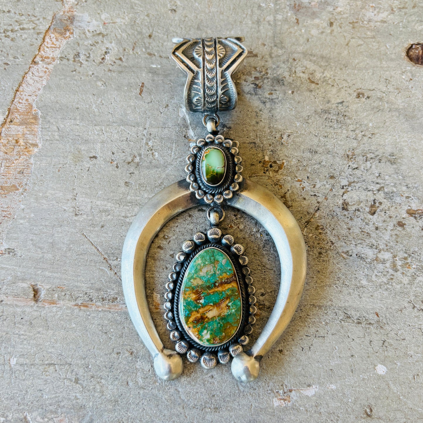 Navajo Leon Martinez Sterling Silver & Royston Turquoise Naja Pendant