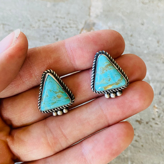 Navajo Signed Sterling Silver & Kingman Turquoise Earrings