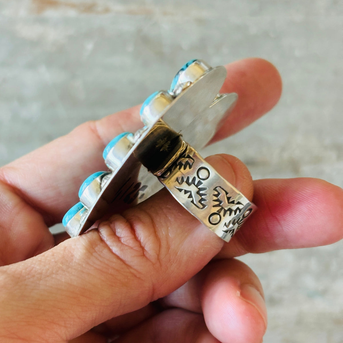 Navajo Freddy Platero Sterling Silver & Whitewater Turquoise Cluster Heart Ring