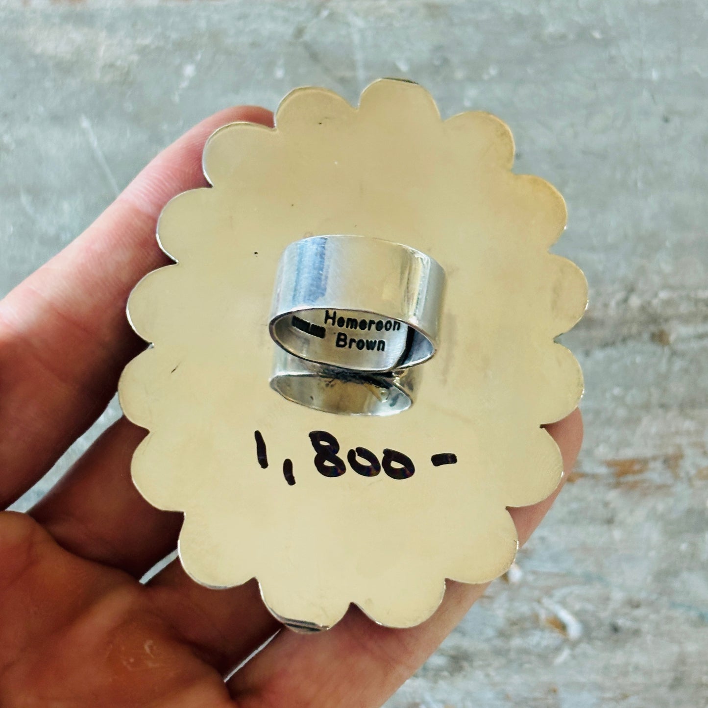 Navajo Hemerson Brown Sterling Silver & Kingman Turquoise Cluster Ring