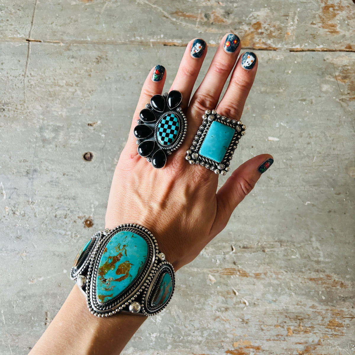 Navajo Glenn Livingston Sterling Silver & Kingman Turquoise Statement Cuff