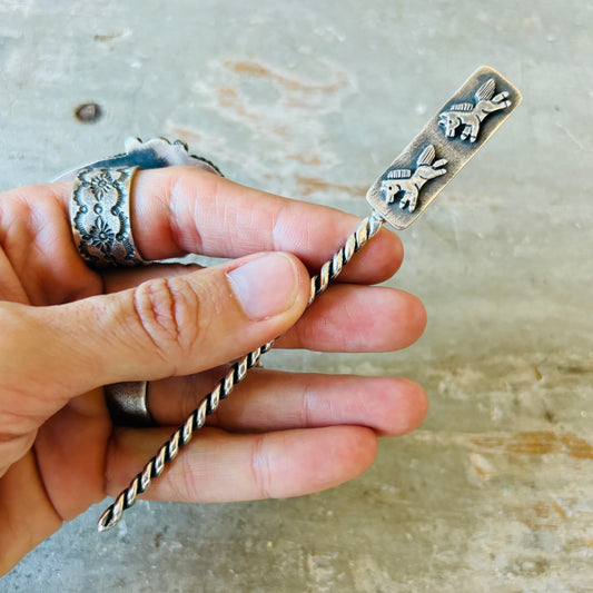 Navajo Russell Lee Sterling Silver Horse Overlay Hair Pin